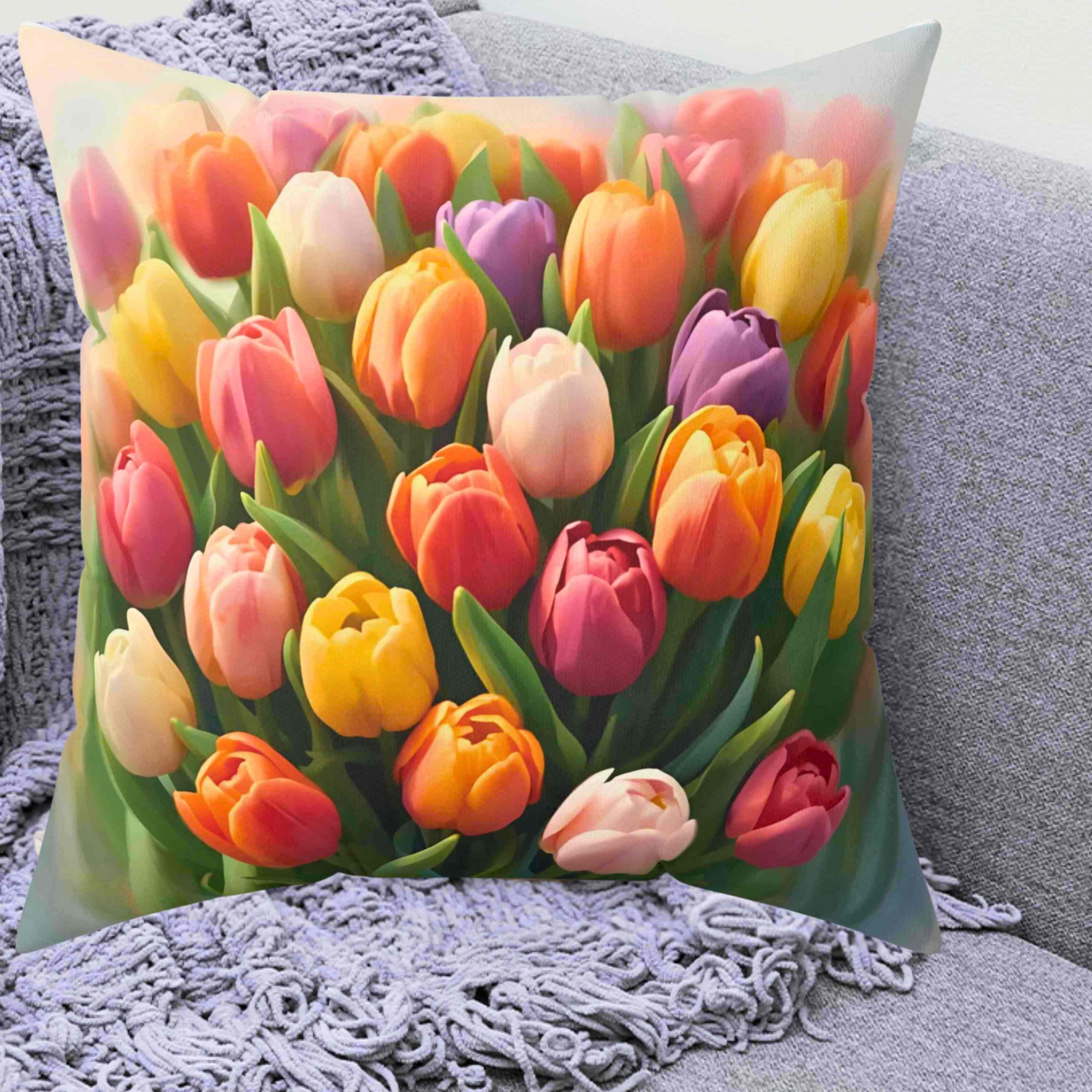 Blooming Tulip Decorative Pillow - Cozy Home Accent for Spring Decor, Unique Gift for Mother's Day, Floral Cushion, Indoor Decoration product thumbnail image