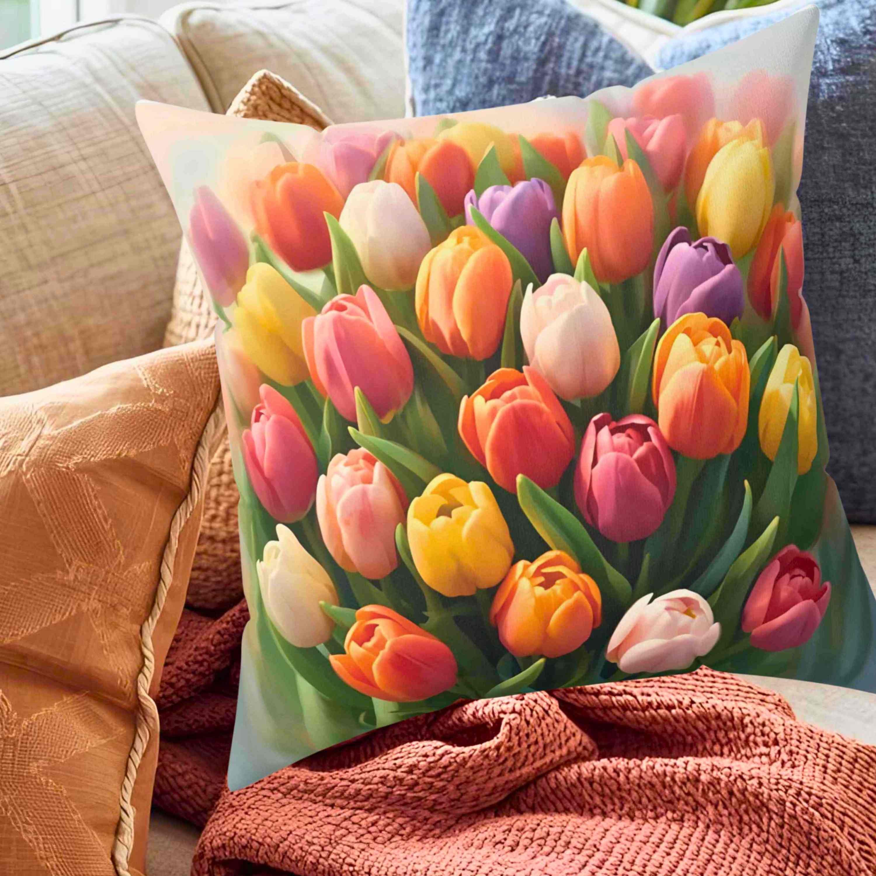 Blooming Tulip Decorative Pillow - Cozy Home Accent for Spring Decor, Unique Gift for Mother's Day, Floral Cushion, Indoor Decoration product thumbnail image