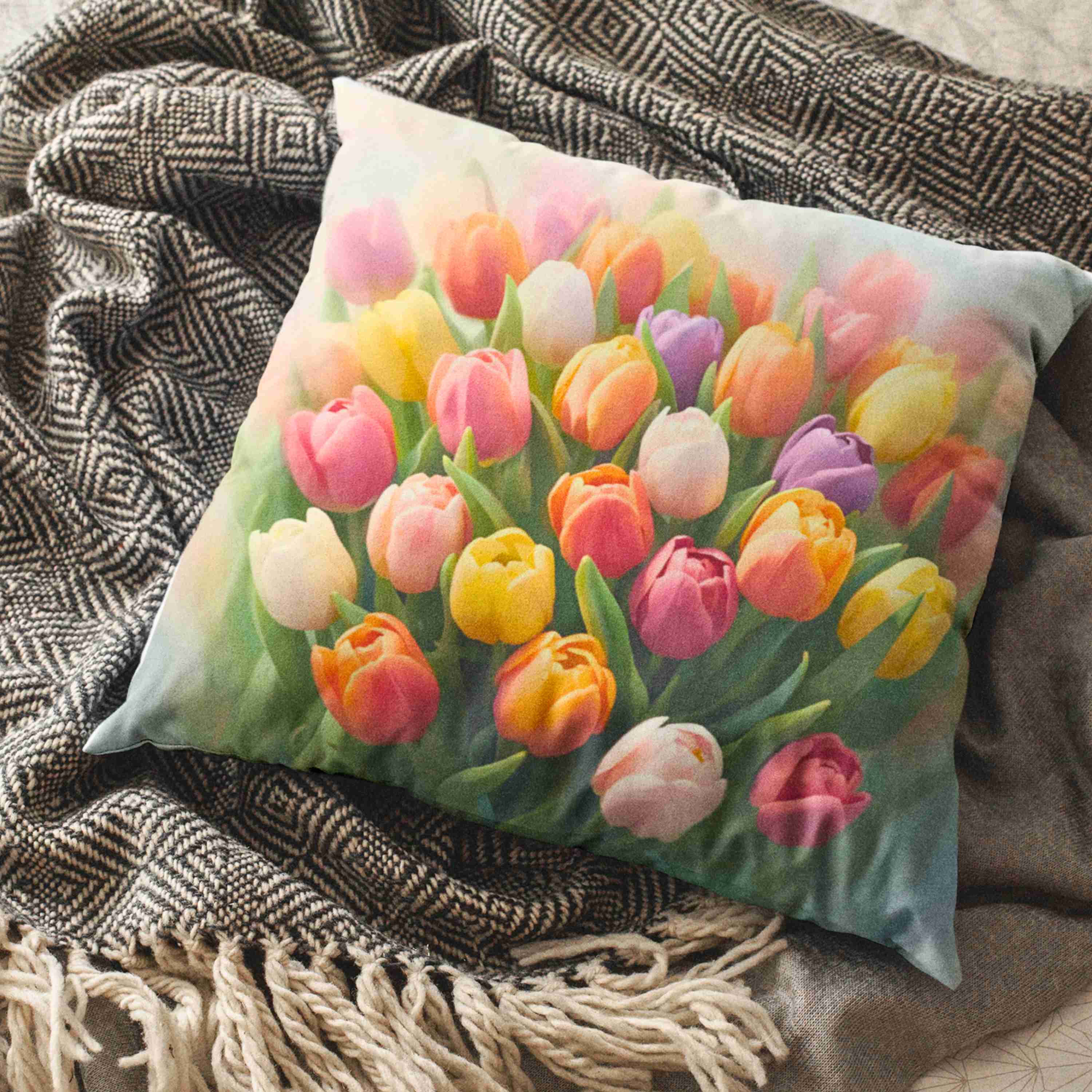 Blooming Tulip Decorative Pillow - Cozy Home Accent for Spring Decor, Unique Gift for Mother's Day, Floral Cushion, Indoor Decoration product thumbnail image