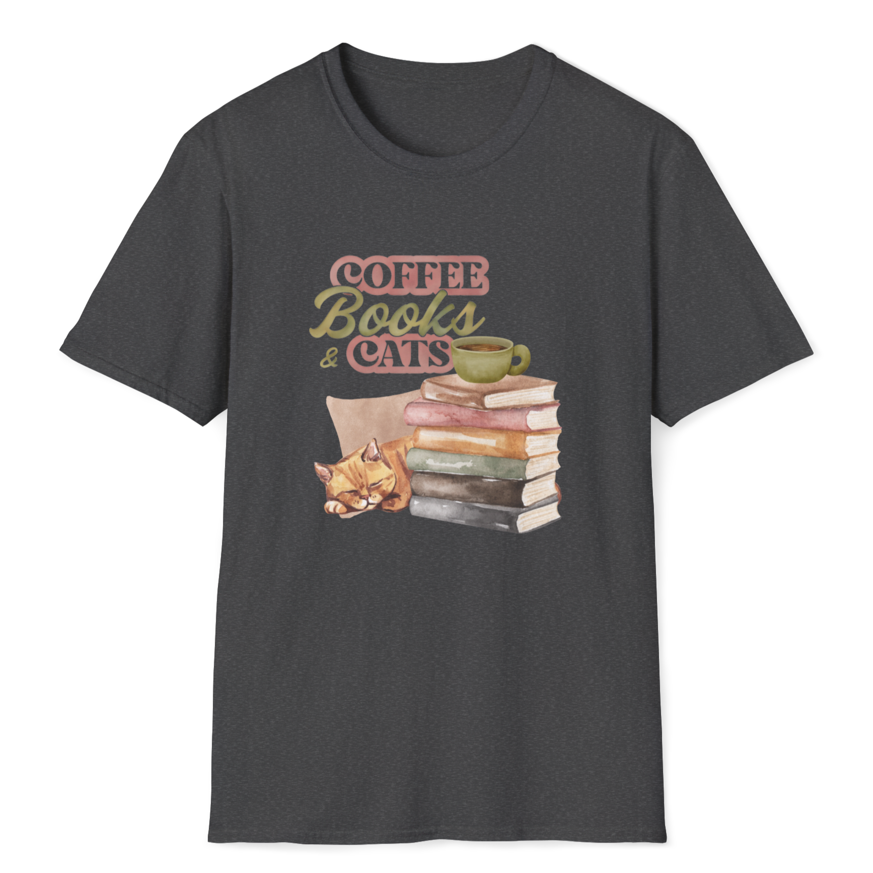 Coffee Books &amp; Cats Graphic T-Shirt