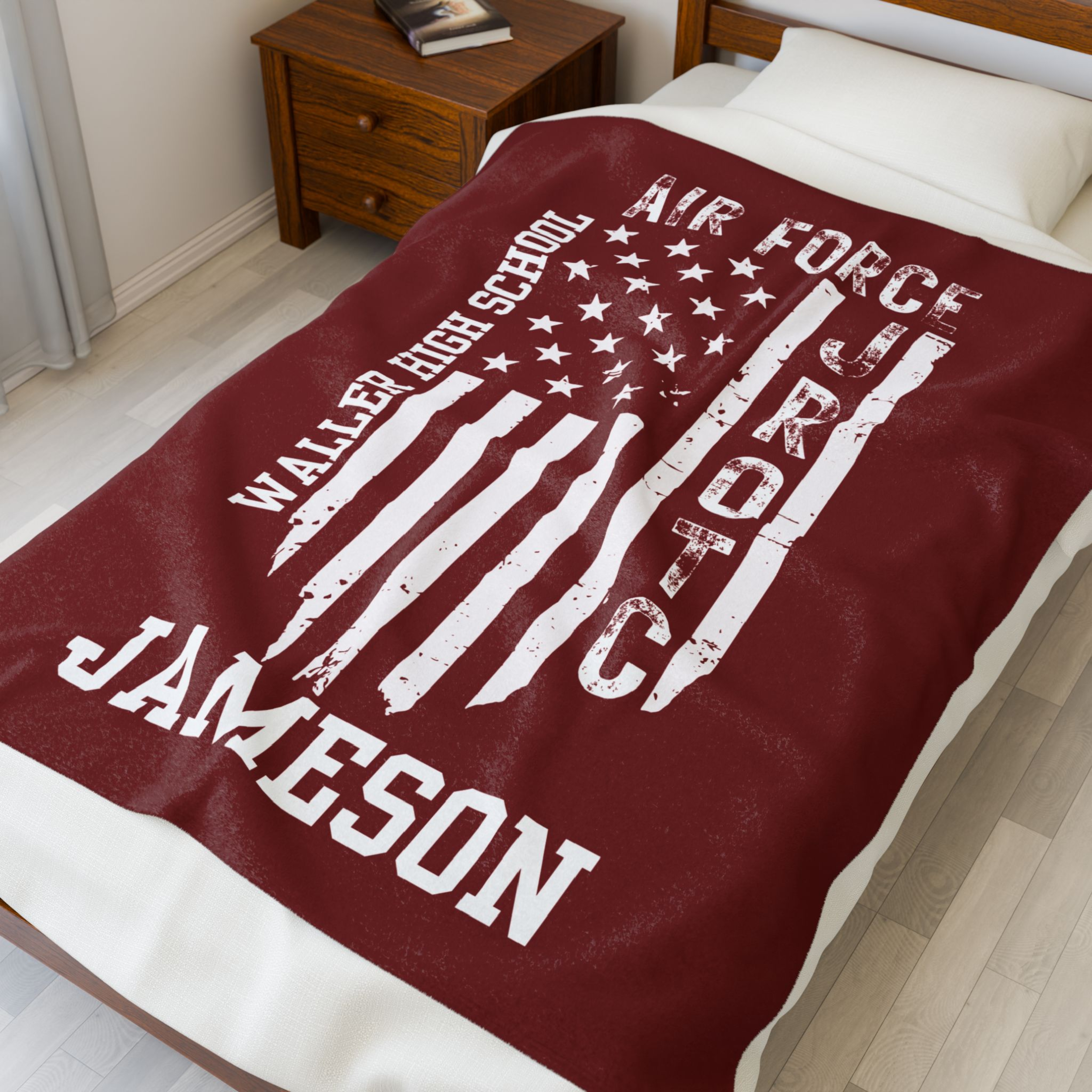 Personalized Cozy Plush Velveteen Blanket - Waller High Air Force JROTC Distressed Flag Design - Customizable for Other Schools product thumbnail image
