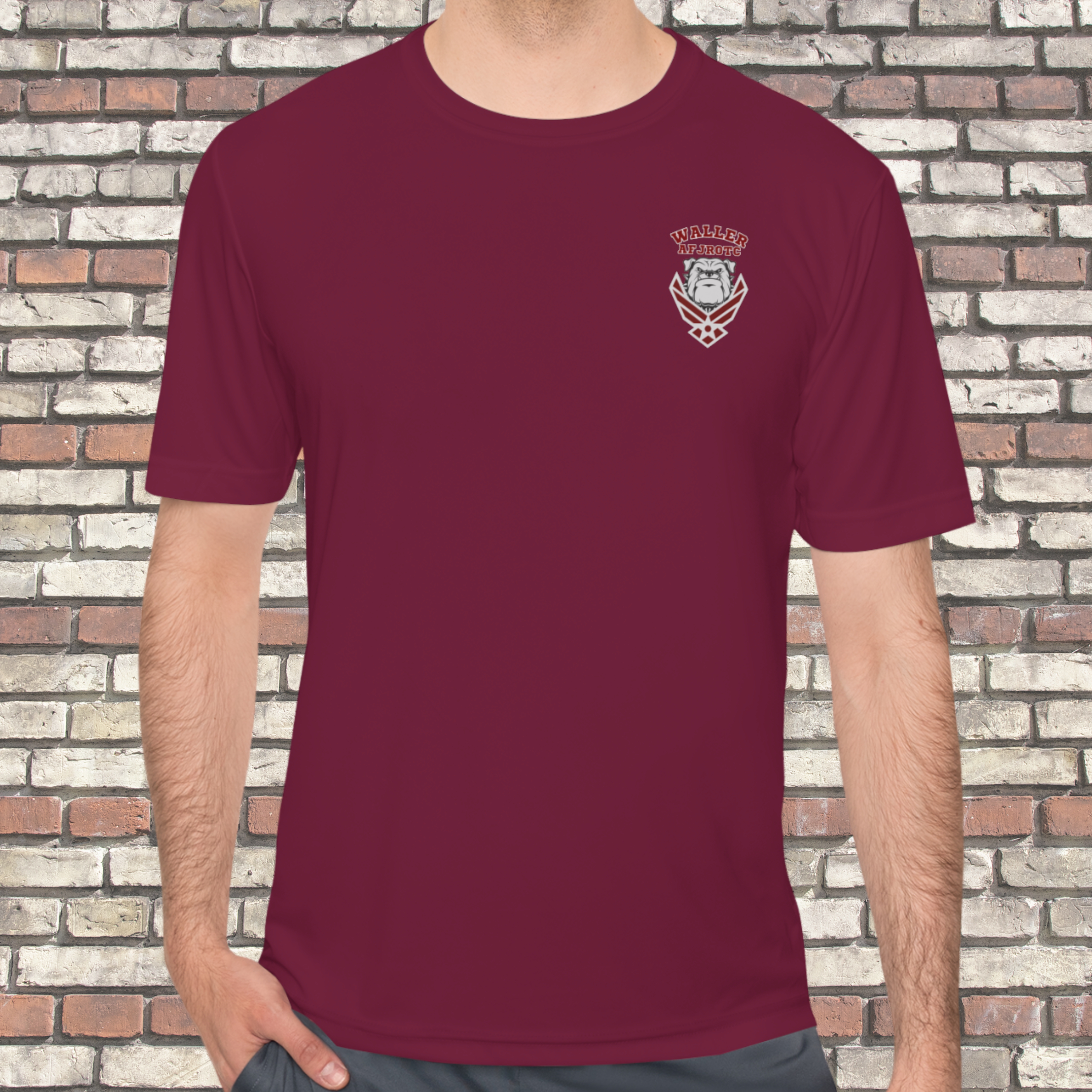 Waller High School AFJROTC Bulldog Air Force Logo Dry Fit Short Sleeve Shirt - Unisex Moisture Wicking Tee - Add a Personalized Name Waller High School AFJROTC Bulldog Air Force Logo Dry Fit Short Sleeve Shirt - Unisex Moisture Wicking Tee - Add a Personalized Name