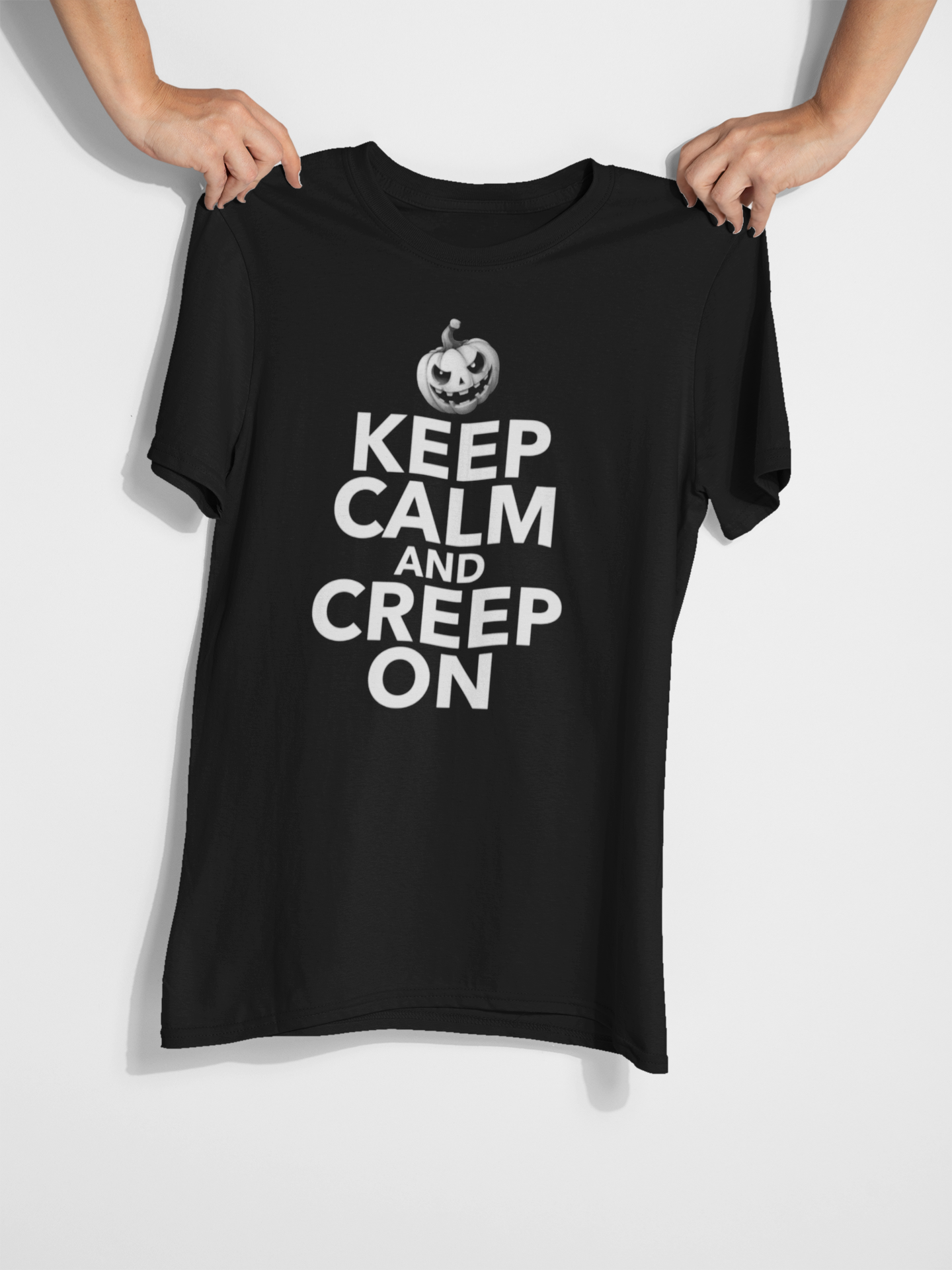 Halloween Pumpkin T-Shirt | Keep Calm and Creep On | Unisex Tee, Funny Graphic Tee, Fall Apparel, Casual Halloween Shirt, Spooky Party Wear product thumbnail image Halloween Pumpkin T-Shirt | Keep Calm and Creep On | Unisex Tee, Funny Graphic Tee, Fall Apparel, Casual Halloween Shirt, Spooky Party Wear product thumbnail image