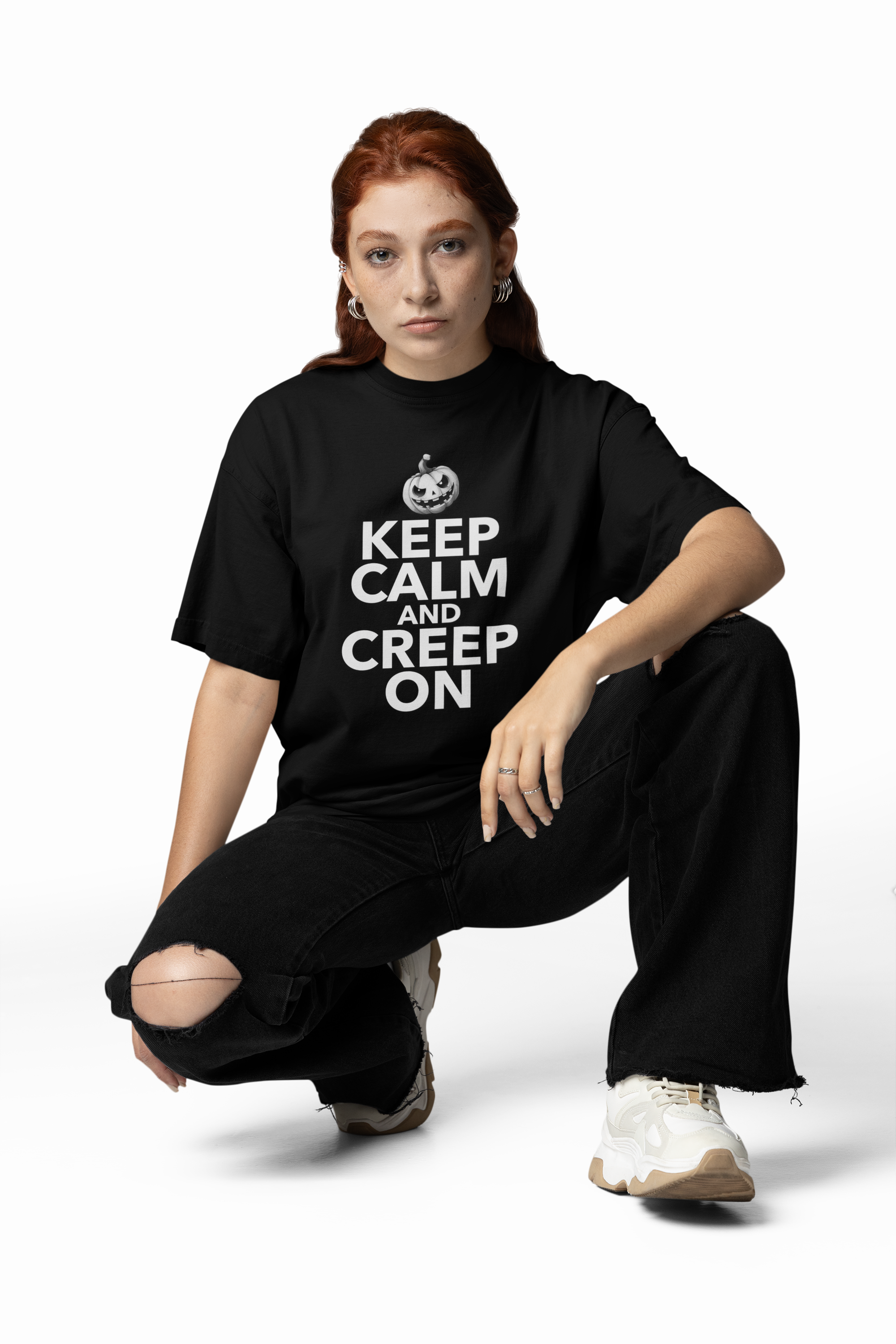 Halloween Pumpkin T-Shirt | Keep Calm and Creep On | Unisex Tee, Funny Graphic Tee, Fall Apparel, Casual Halloween Shirt, Spooky Party Wear product thumbnail image Halloween Pumpkin T-Shirt | Keep Calm and Creep On | Unisex Tee, Funny Graphic Tee, Fall Apparel, Casual Halloween Shirt, Spooky Party Wear product thumbnail image