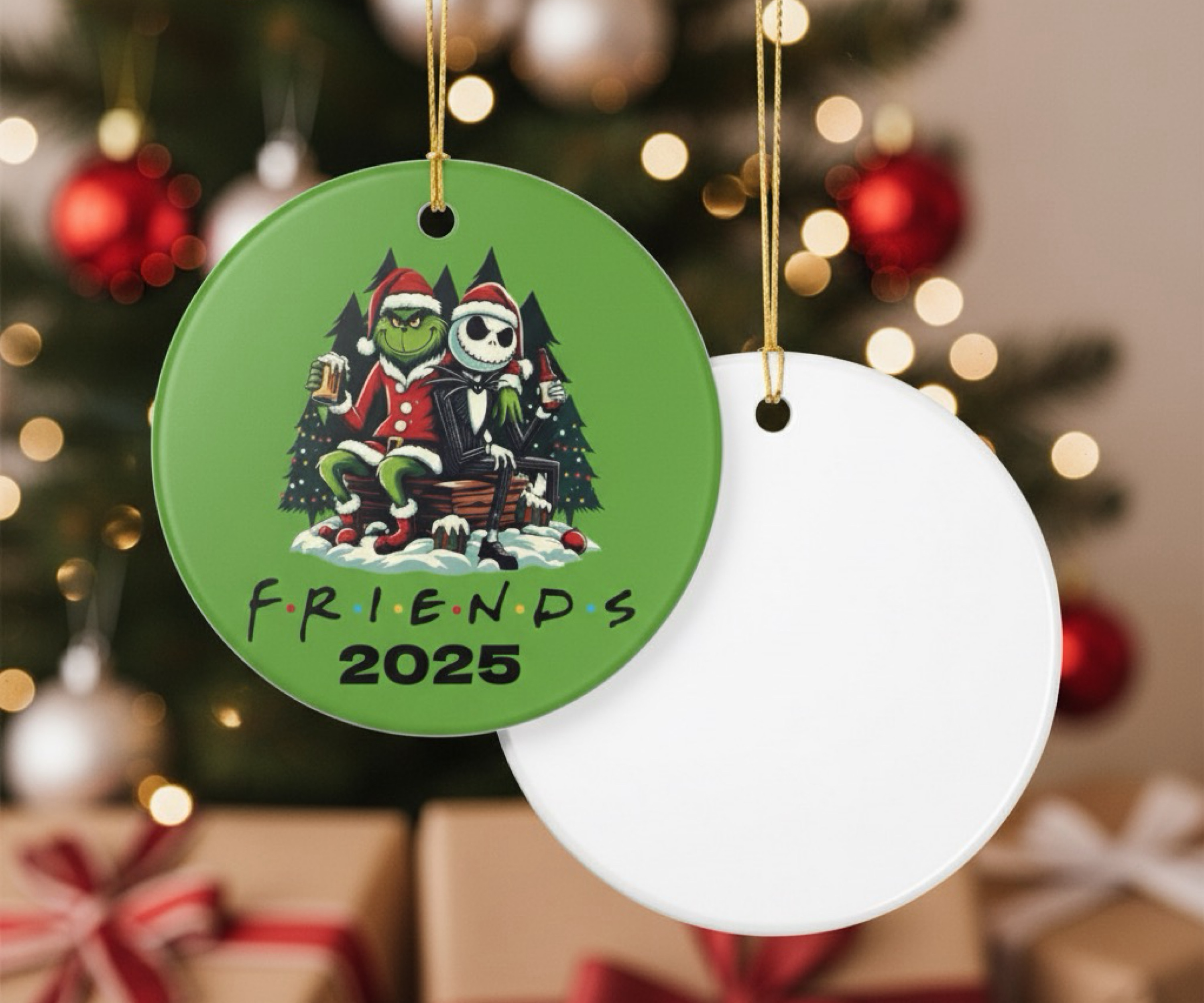 Grinch &amp; Jack Skellington Friends 2025 Ceramic Ornament Funny Christmas Holiday Gift product thumbnail image