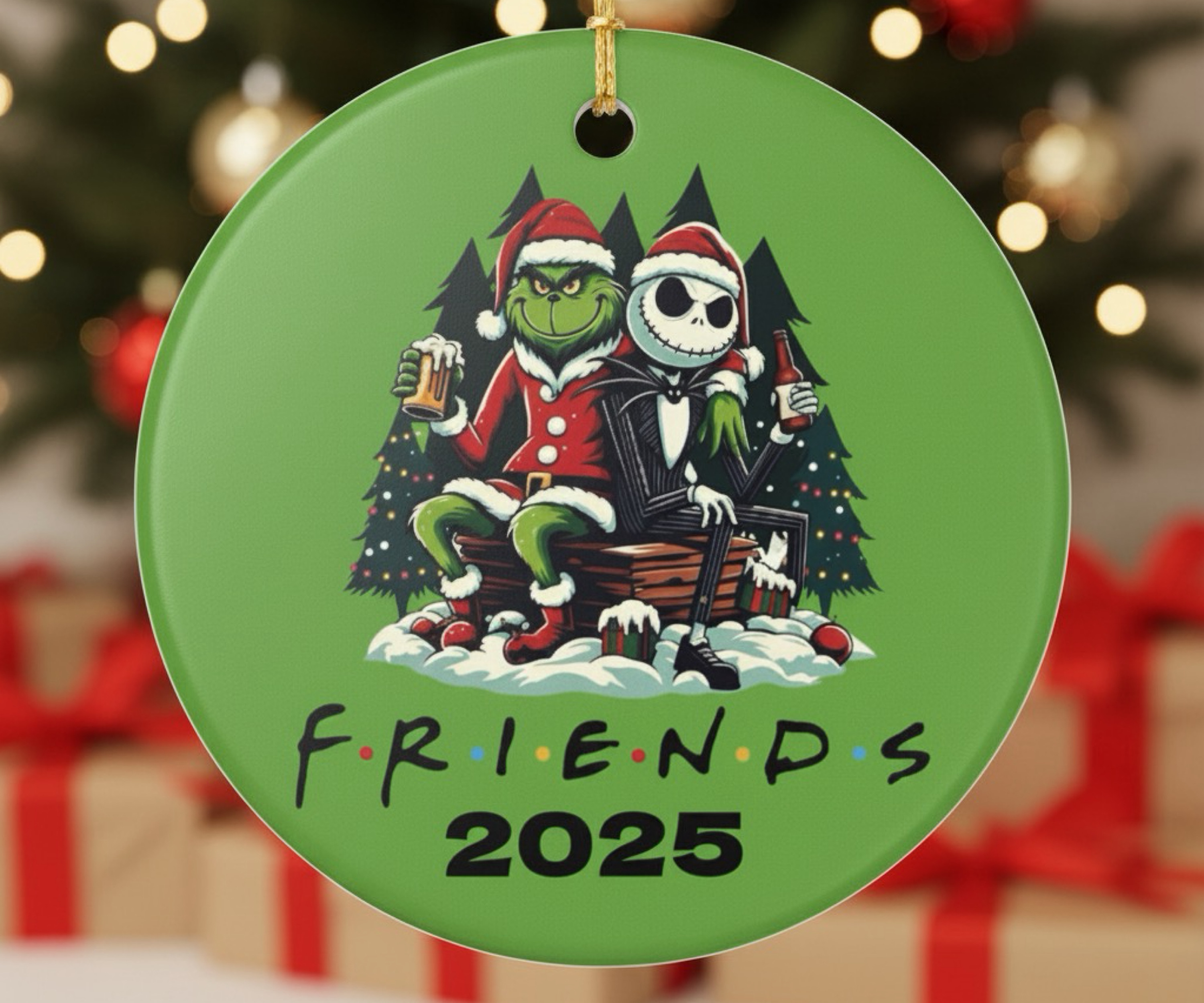 Grinch &amp; Jack Skellington Friends 2025 Ceramic Ornament Funny Christmas Holiday Gift product thumbnail image