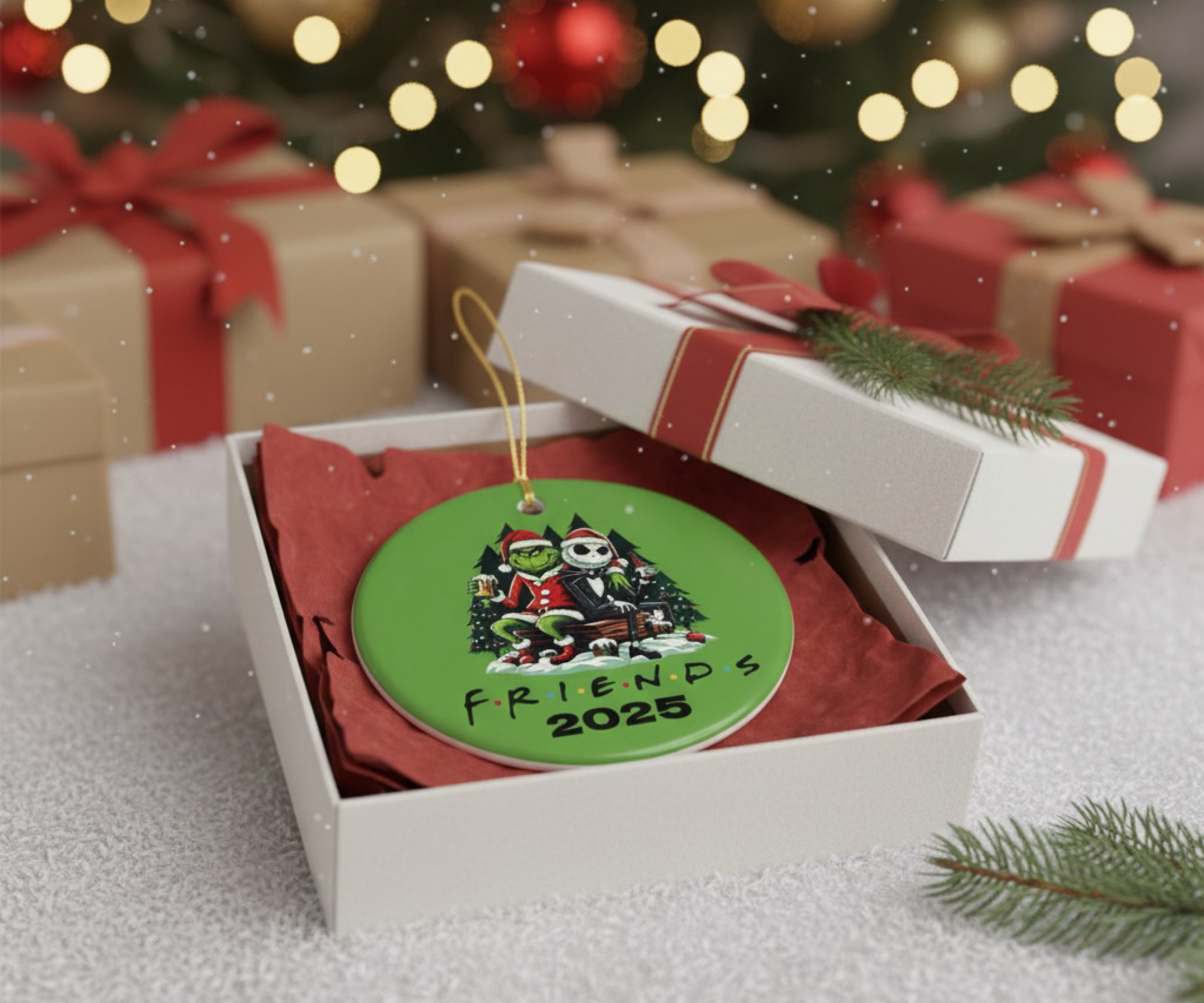 Grinch &amp; Jack Skellington Friends 2025 Ceramic Ornament Funny Christmas Holiday Gift product thumbnail image