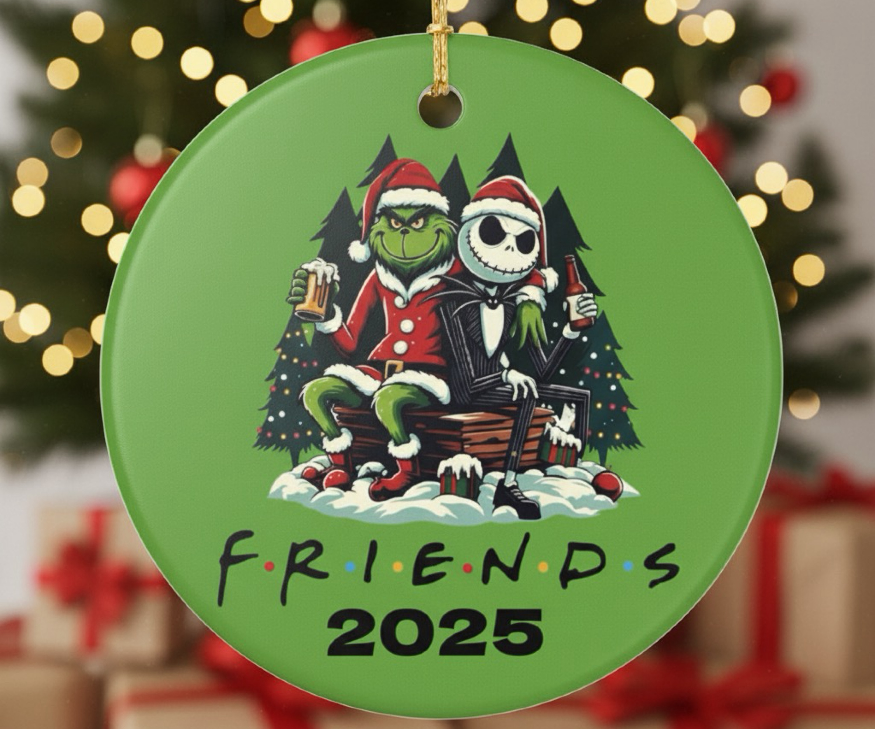 Grinch &amp; Jack Skellington Friends 2025 Ceramic Ornament Funny Christmas Holiday Gift product thumbnail image