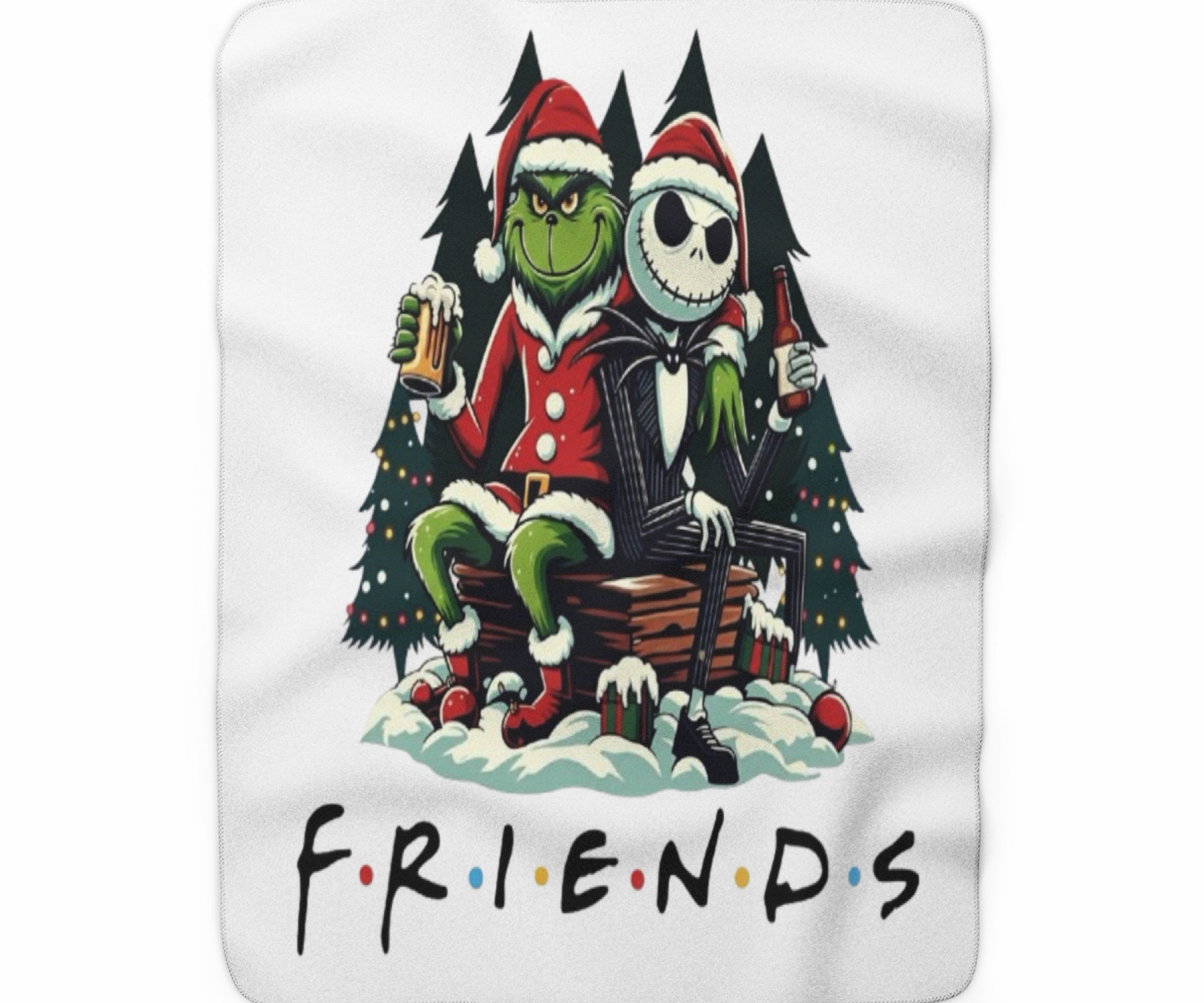 Grinch & Jack Skellington Friends Sherpa Fleece Blanket | Christmas Warm 60x80 Grinch & Jack Skellington Friends Sherpa Fleece Blanket | Christmas Warm 60x80