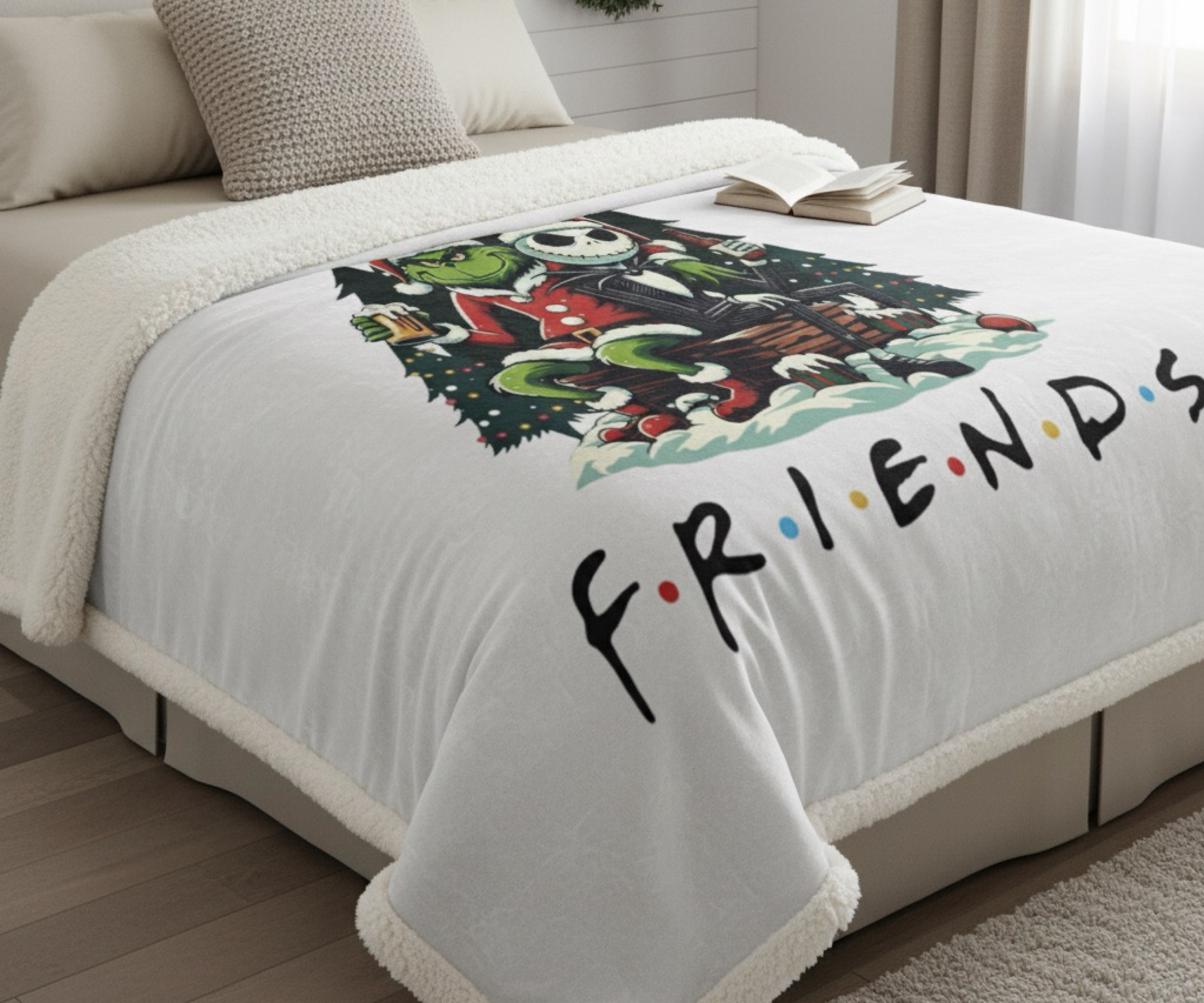 Grinch & Jack Skellington Friends Sherpa Fleece Blanket | Christmas Warm 60x80 product thumbnail image Grinch & Jack Skellington Friends Sherpa Fleece Blanket | Christmas Warm 60x80 product thumbnail image