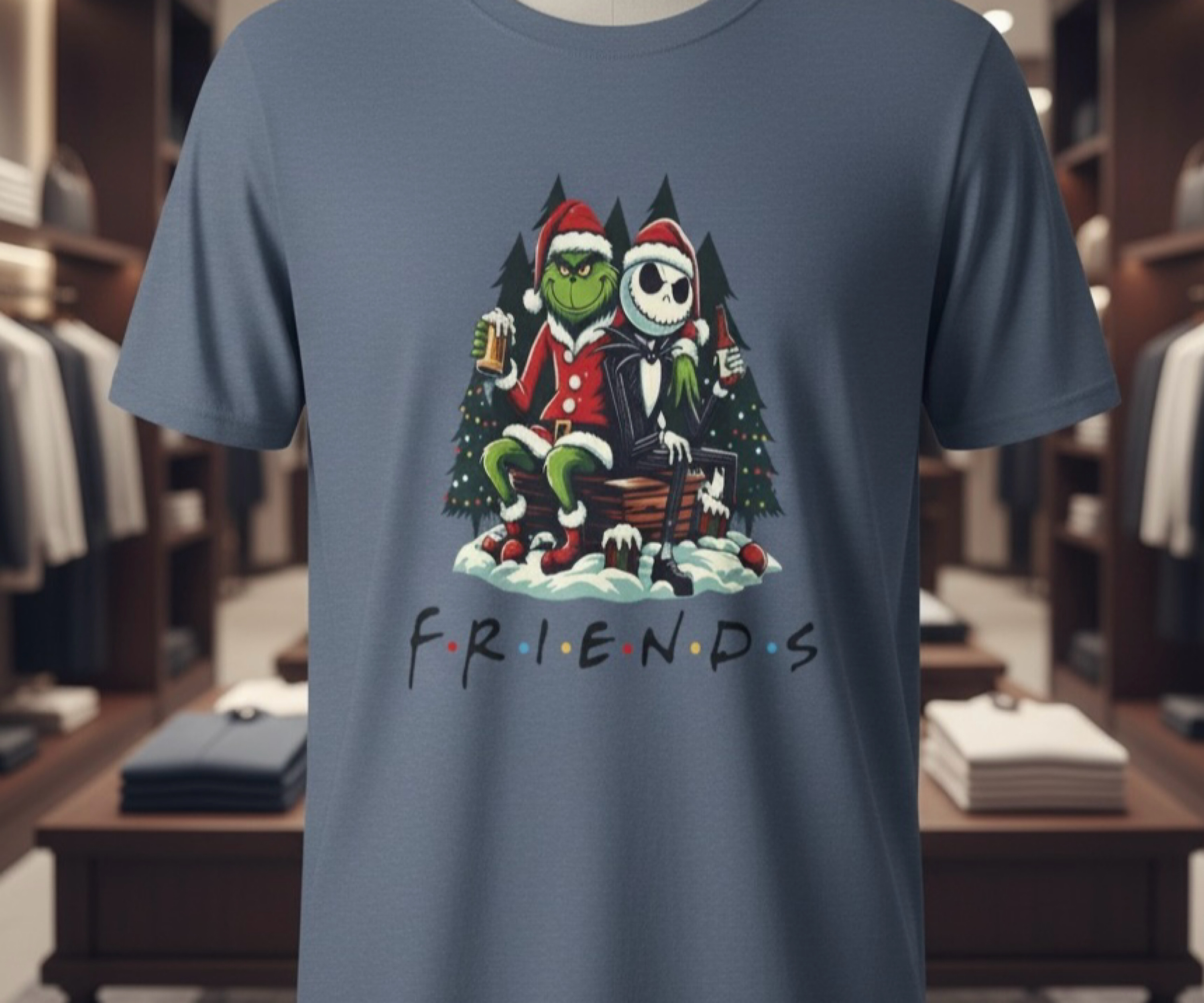 Friends Grinch &amp; Jack Skellington Shirt Christmas Halloween Tee Unisex  T-Shirt