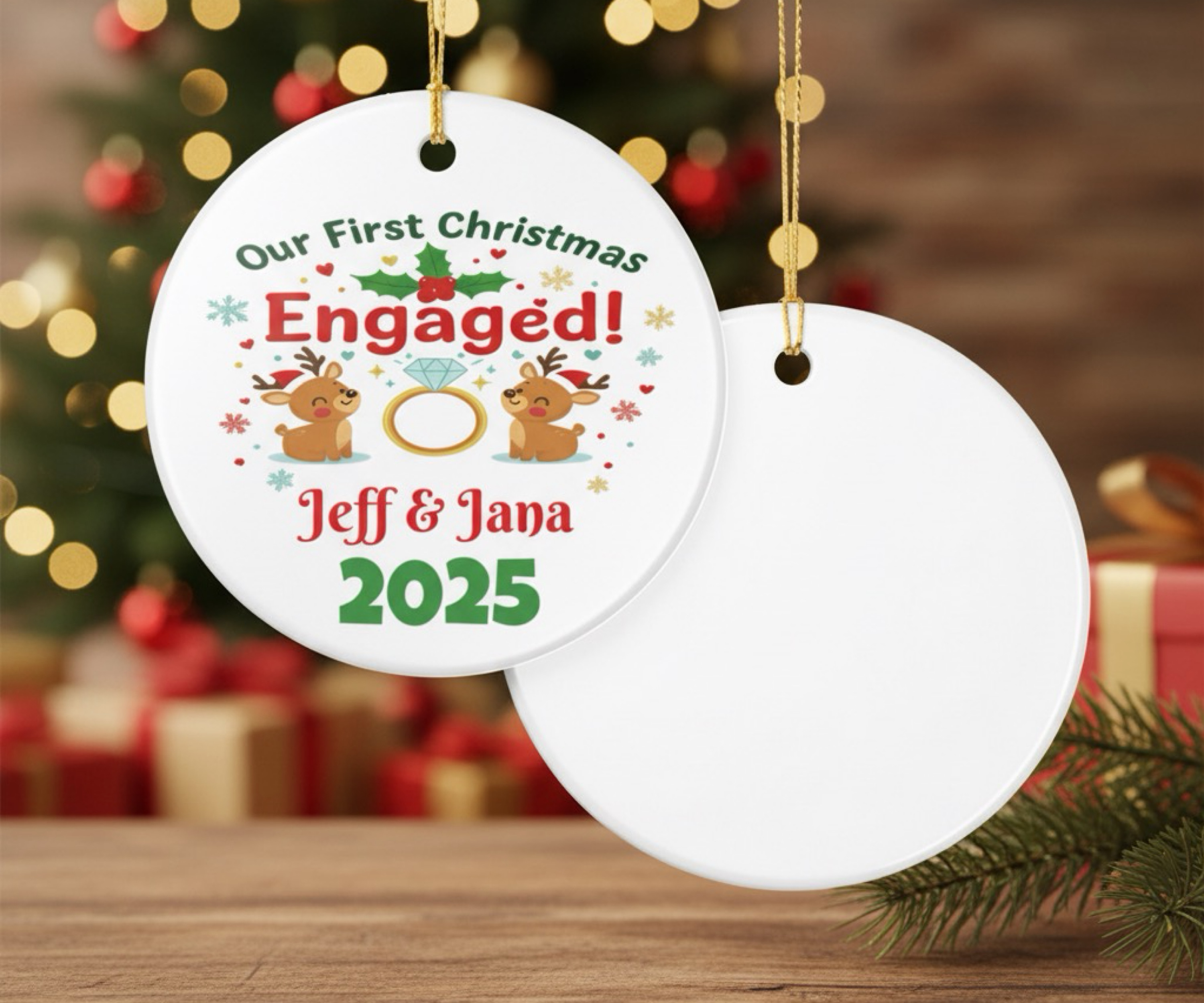 Personalized Christmas Ornament, Our First Christmas Engaged 2025, Holiday Decor, Keepsake Gift, Couples Ornament, Engagement Decoration product thumbnail image Personalized Christmas Ornament, Our First Christmas Engaged 2025, Holiday Decor, Keepsake Gift, Couples Ornament, Engagement Decoration product thumbnail image