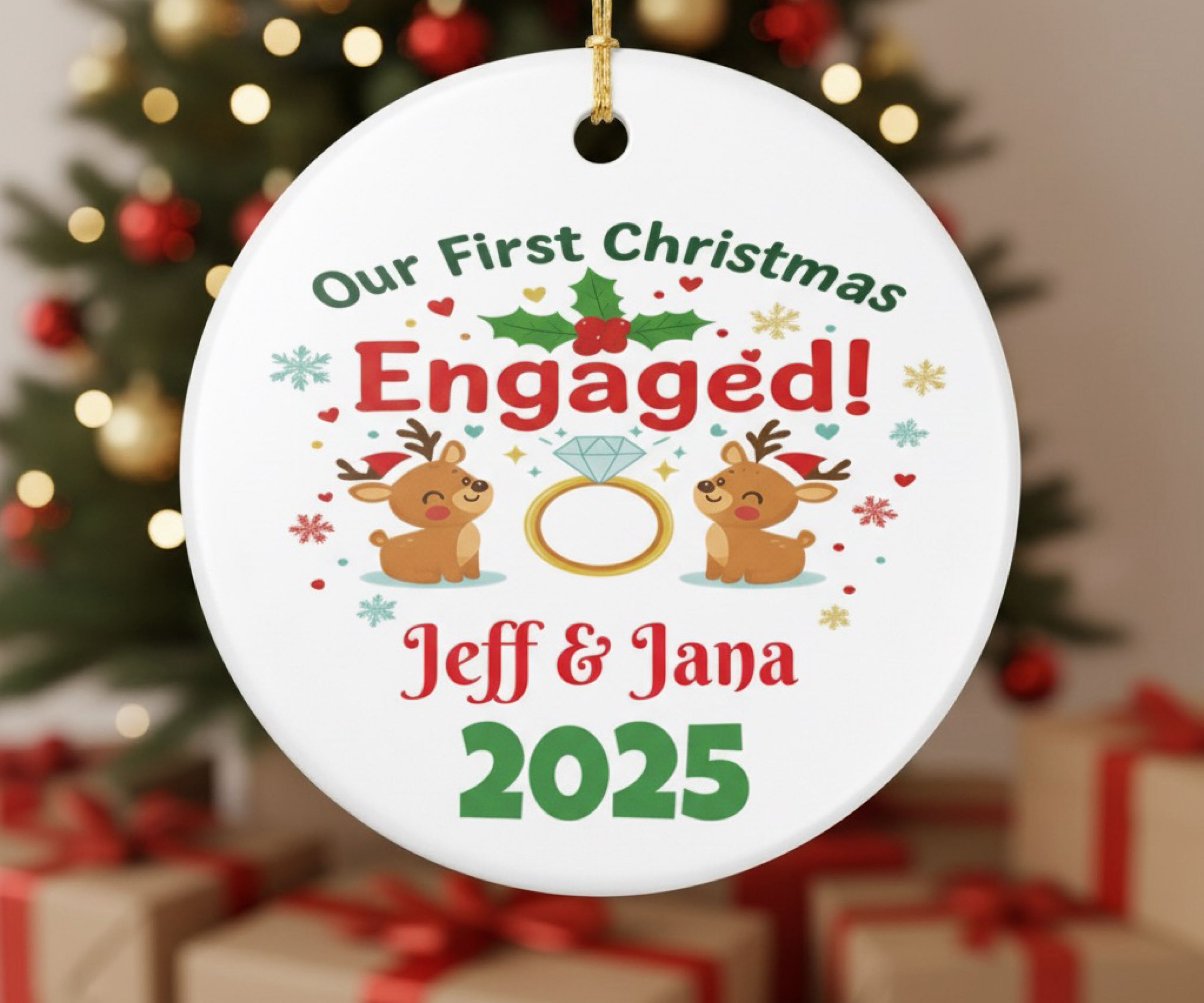 Personalized Christmas Ornament, Our First Christmas Engaged 2025, Holiday Decor, Keepsake Gift, Couples Ornament, Engagement Decoration product thumbnail image Personalized Christmas Ornament, Our First Christmas Engaged 2025, Holiday Decor, Keepsake Gift, Couples Ornament, Engagement Decoration product thumbnail image