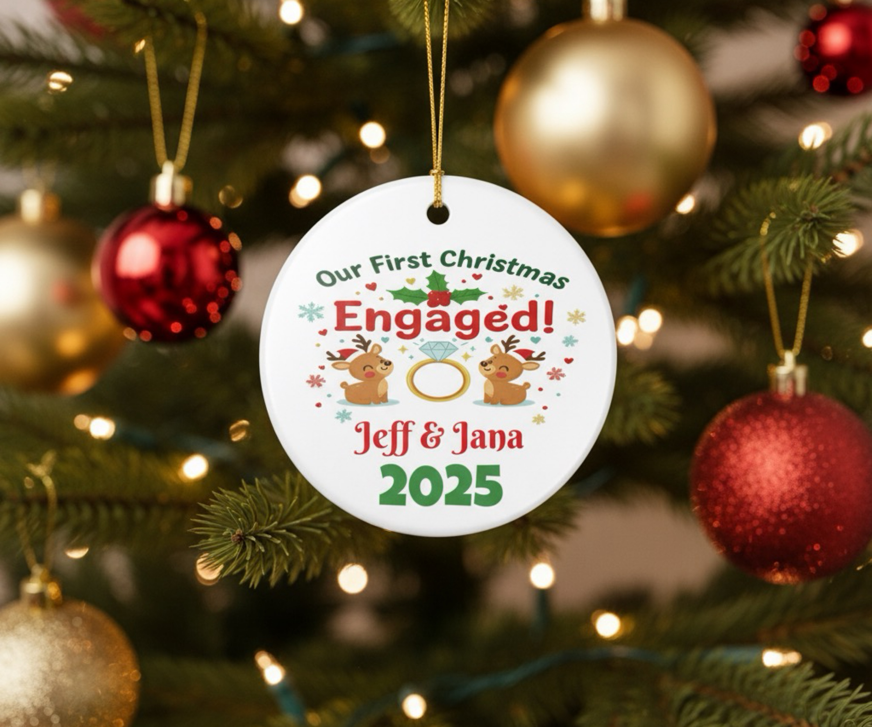 Personalized Christmas Ornament, Our First Christmas Engaged 2025, Holiday Decor, Keepsake Gift, Couples Ornament, Engagement Decoration product thumbnail image Personalized Christmas Ornament, Our First Christmas Engaged 2025, Holiday Decor, Keepsake Gift, Couples Ornament, Engagement Decoration product thumbnail image