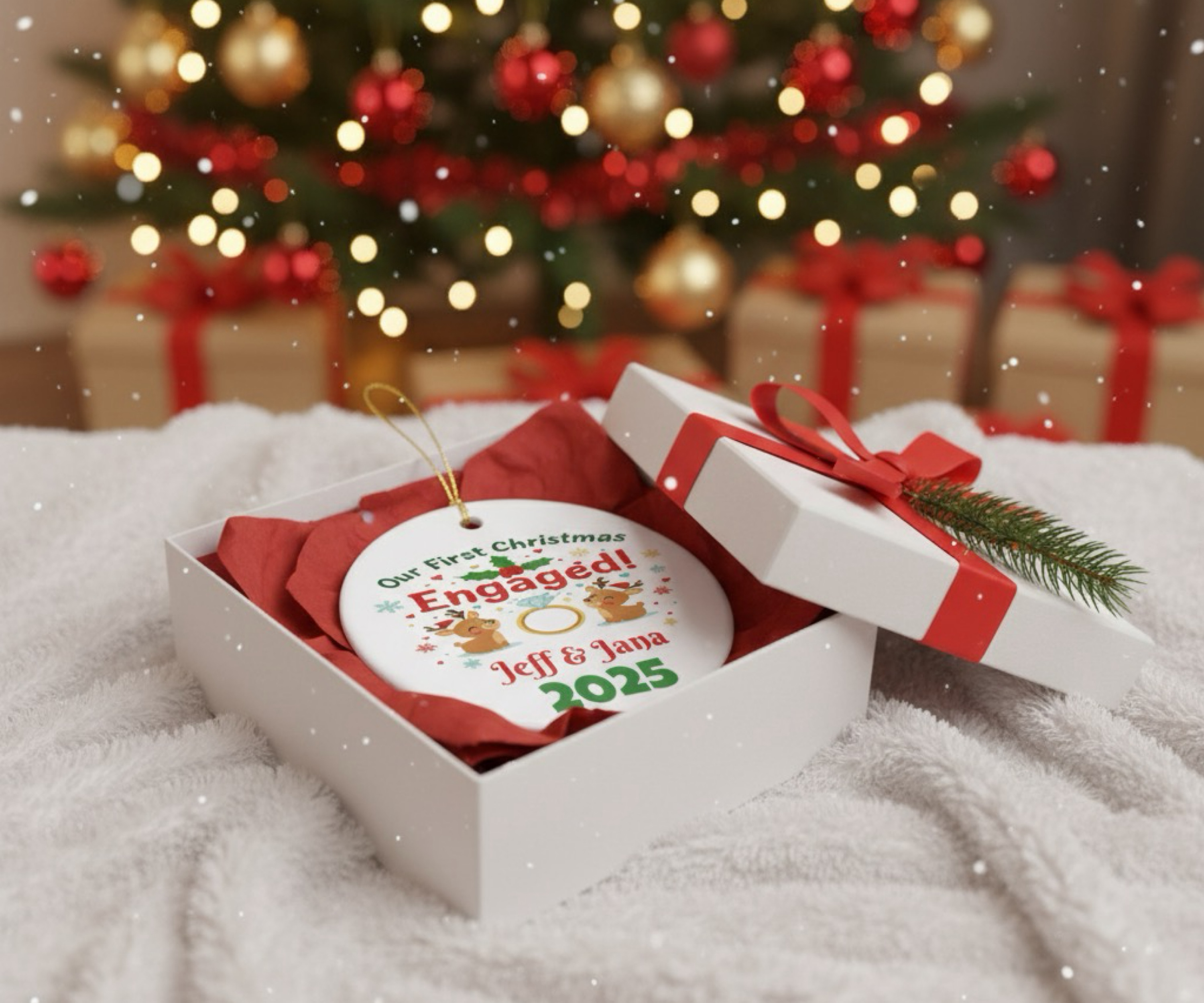 Personalized Christmas Ornament, Our First Christmas Engaged 2025, Holiday Decor, Keepsake Gift, Couples Ornament, Engagement Decoration product thumbnail image Personalized Christmas Ornament, Our First Christmas Engaged 2025, Holiday Decor, Keepsake Gift, Couples Ornament, Engagement Decoration product thumbnail image