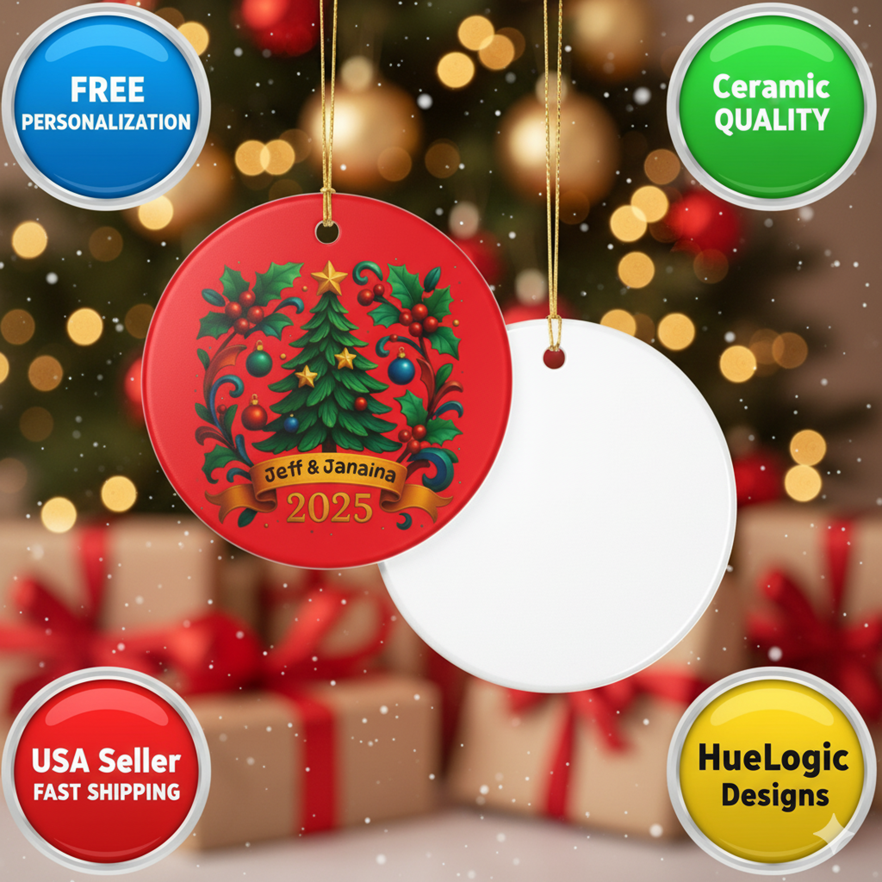 Personalized 2025 Ceramic Christmas Ornament Custom Holiday Decoration Couples product thumbnail image