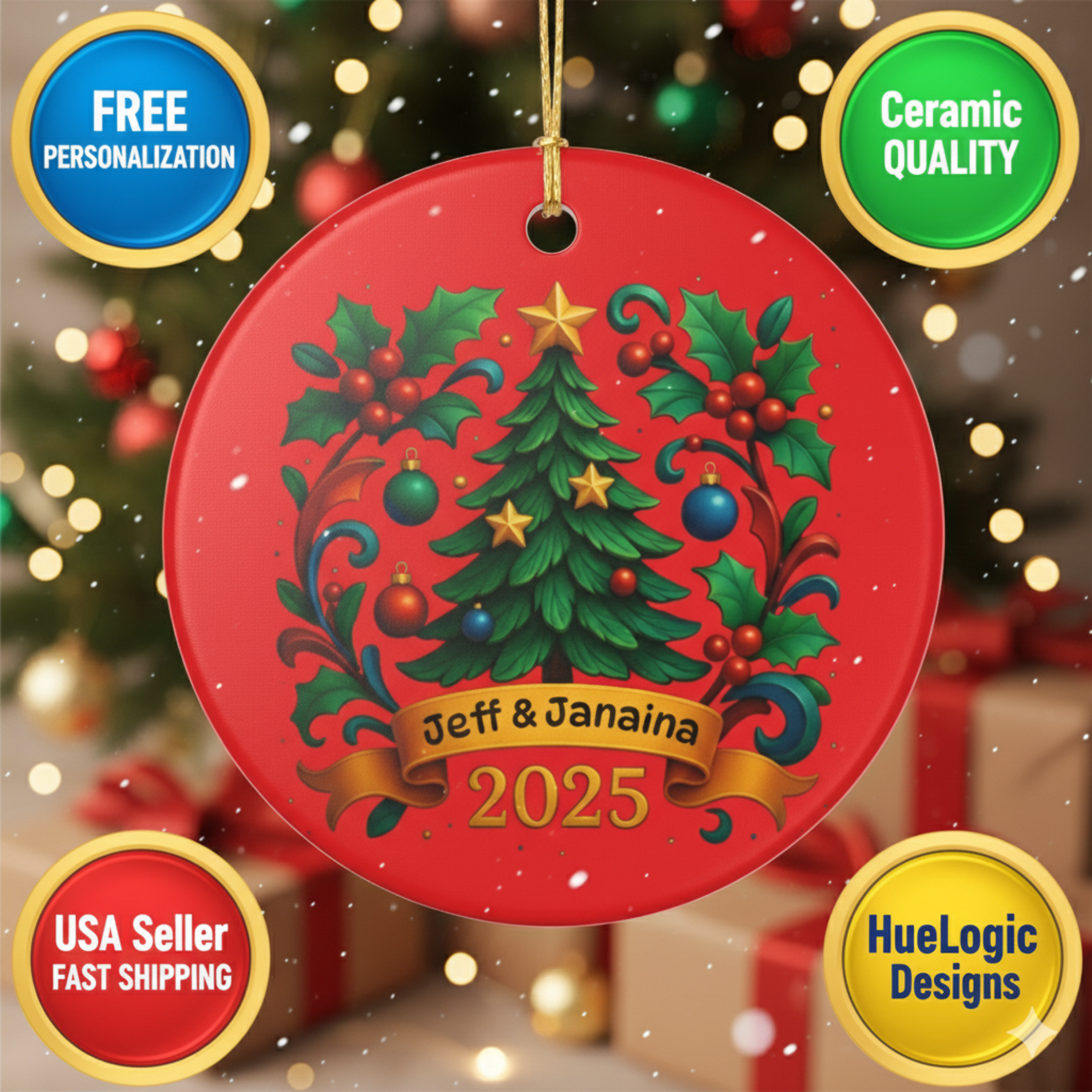 Personalized 2025 Ceramic Christmas Ornament Custom Holiday Decoration Couples
