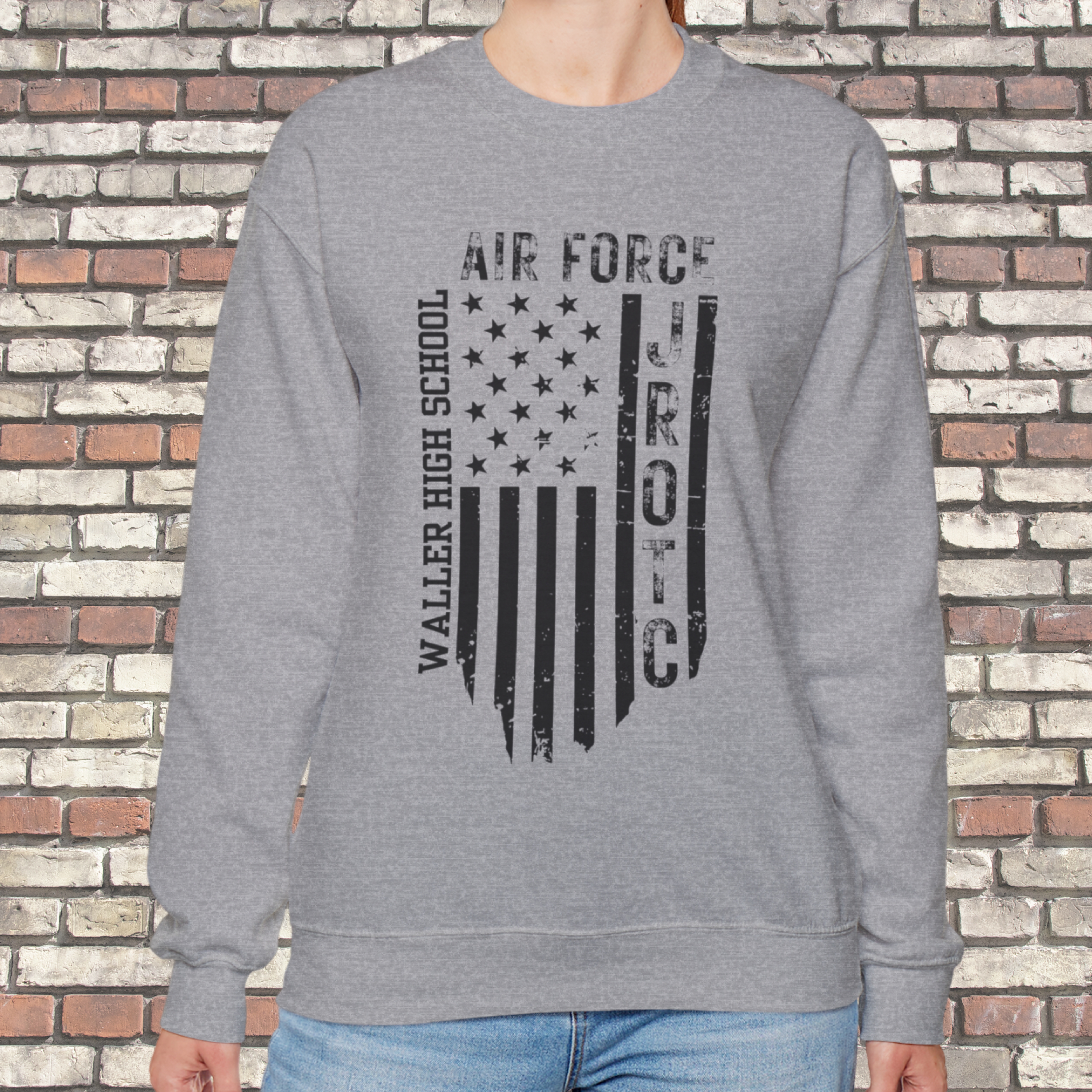 Waller High School Air Force JROTC Distressed Flag Long Sleeve Shirt - Design on Front - Unisex Ultra Cotton Long Sleeve Tee