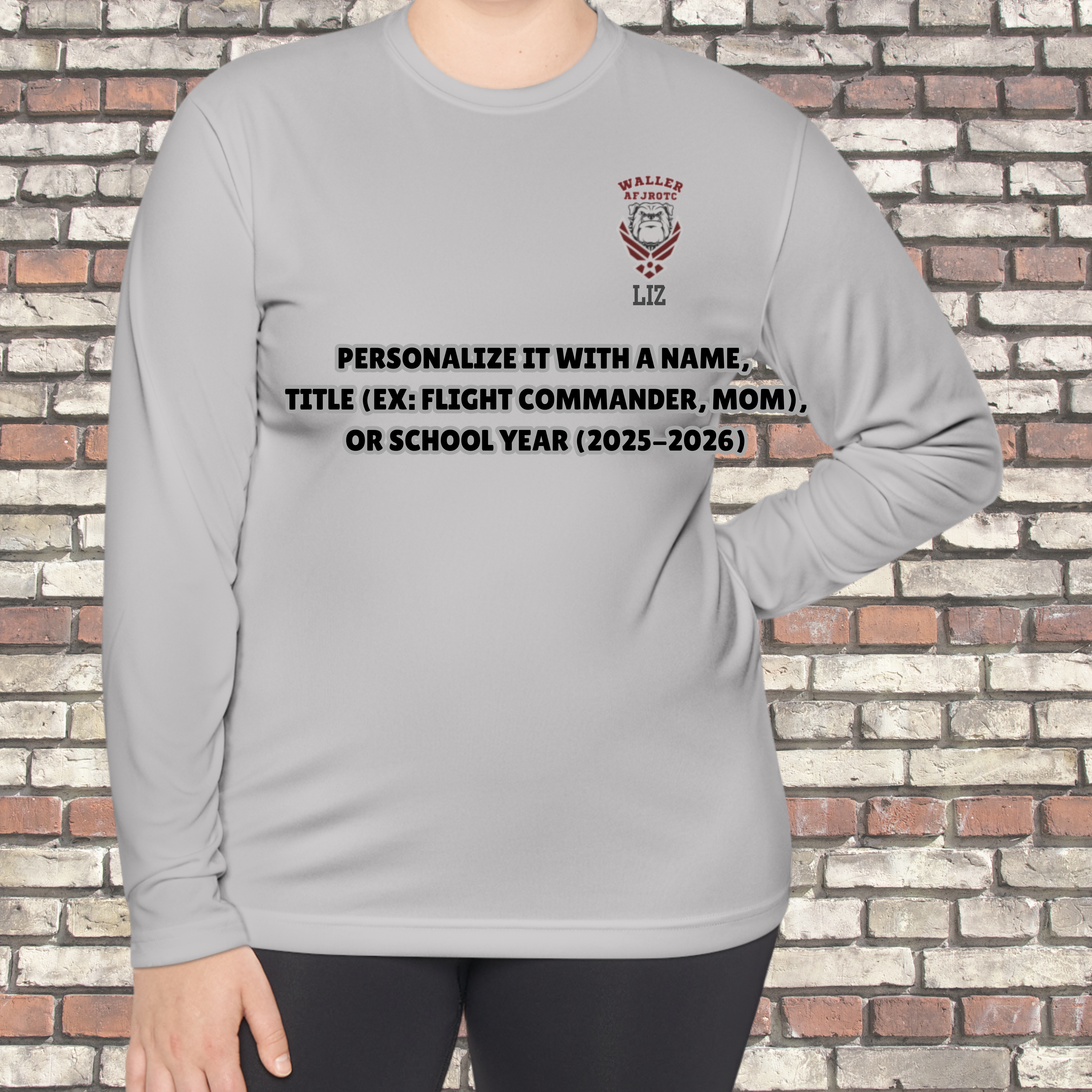 Waller High School AFJROTC Bulldog Air Force Logo Dry Fit Long Sleeve Shirt - Can Be Personalized product thumbnail image