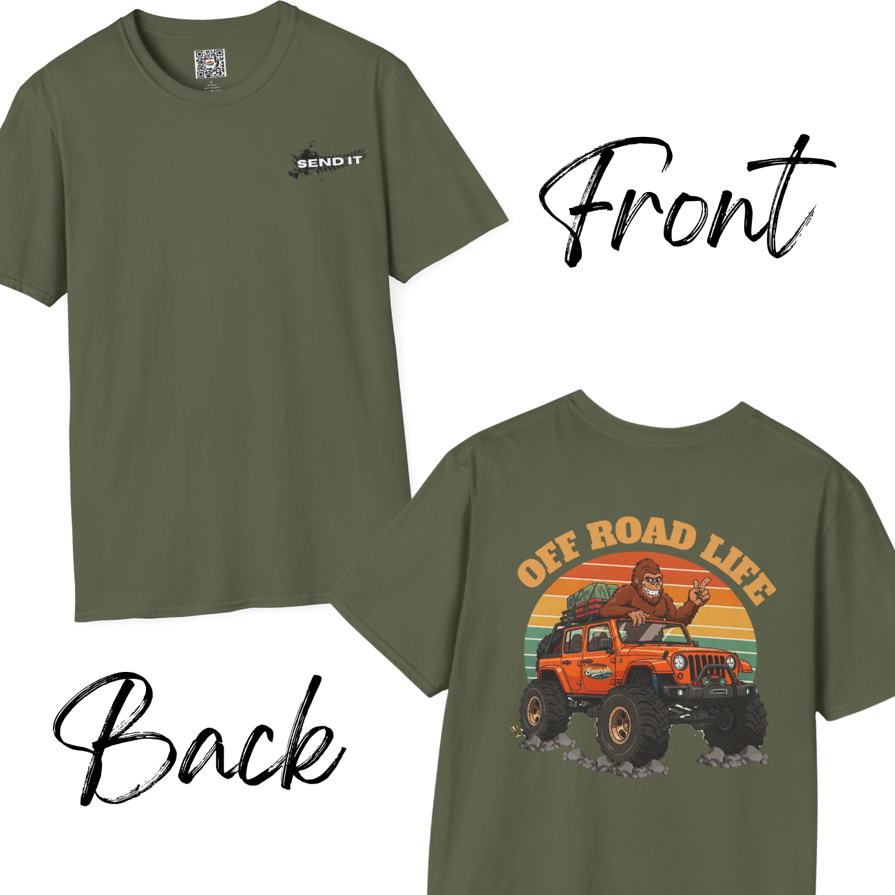 Off Road Life Jeep Big Foot Unisex Tee Front &amp; Back