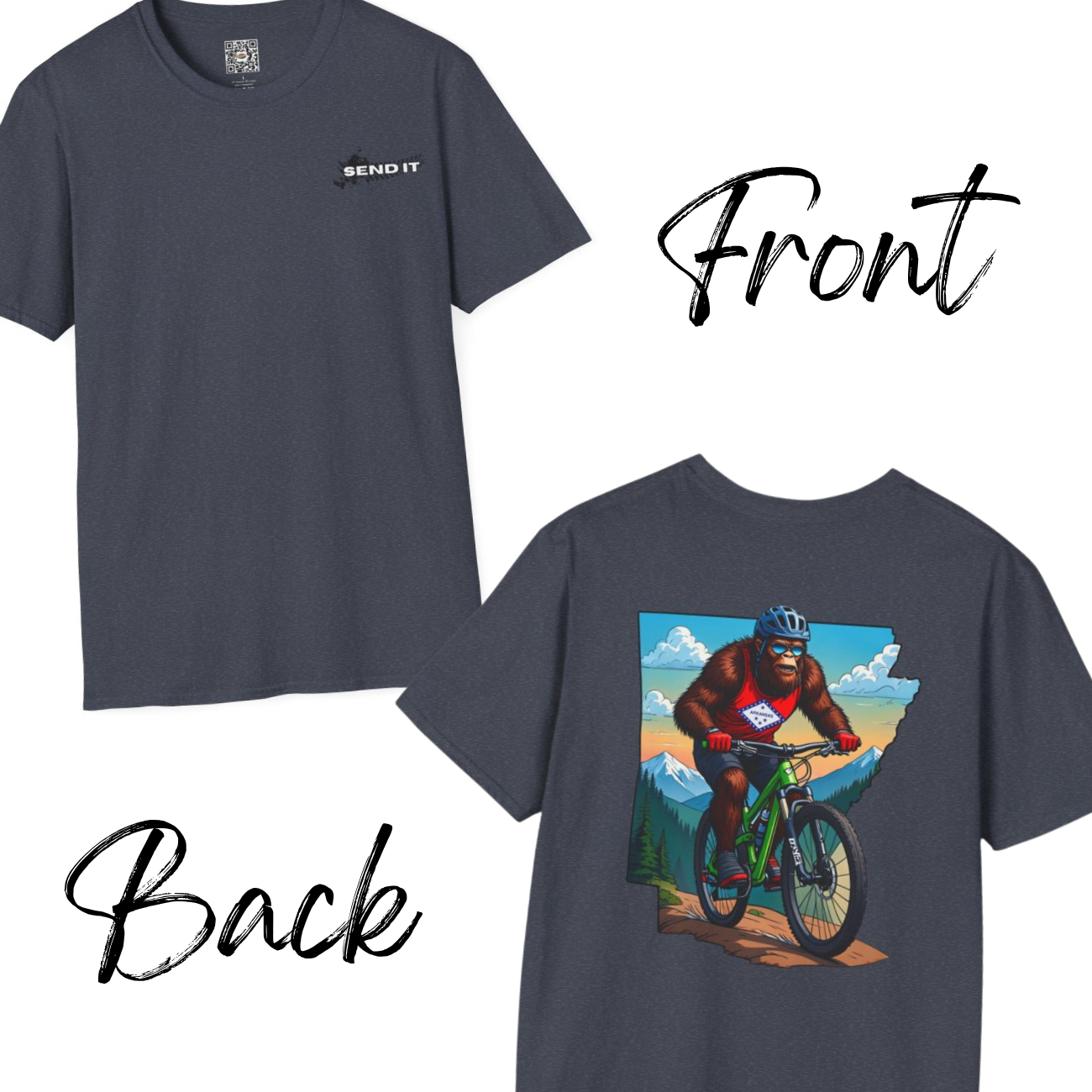 Big Foot Mountain Bike Life Arkansas Short Sleeve Unisex Tee Front &amp; Back