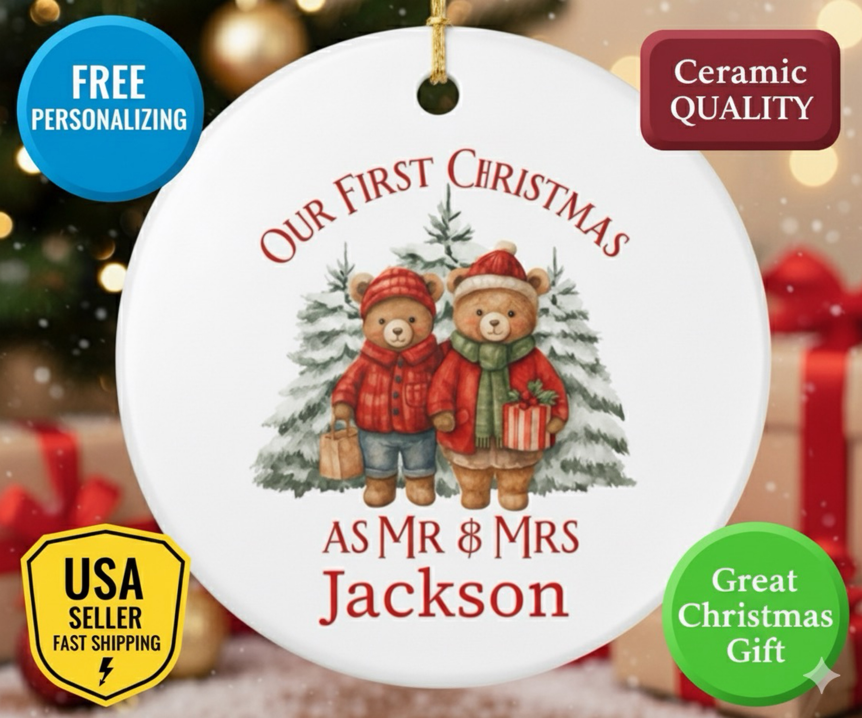 Personalized Our First Christmas as Mr  Mrs Ornament 2025  Custom Newlywed Ceramic Ornament Wedding Gift First Christmas Married Keepsake product thumbnail image