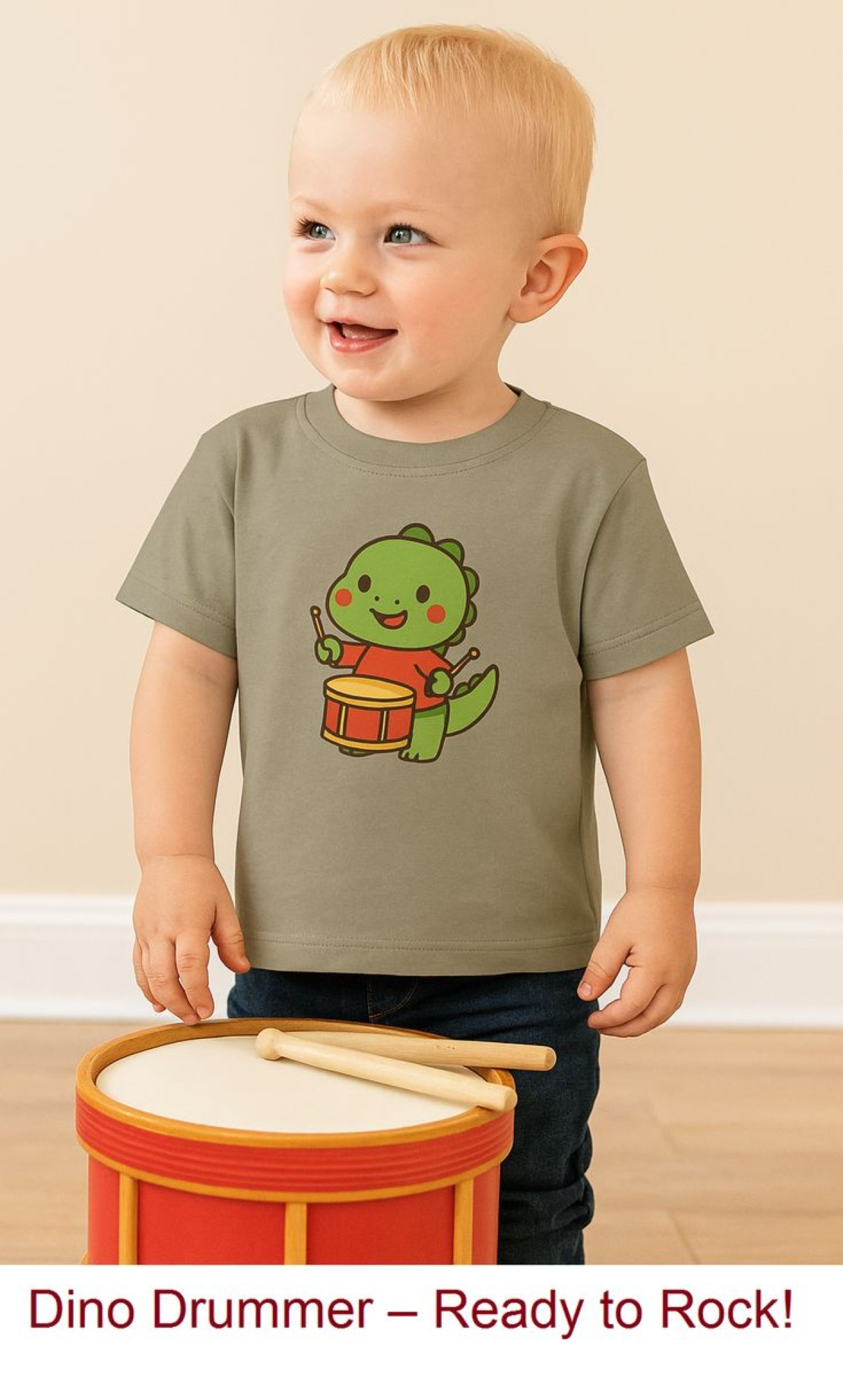 Drum Playing Dino Shirt product thumbnail image Drum Playing Dino Shirt product thumbnail image