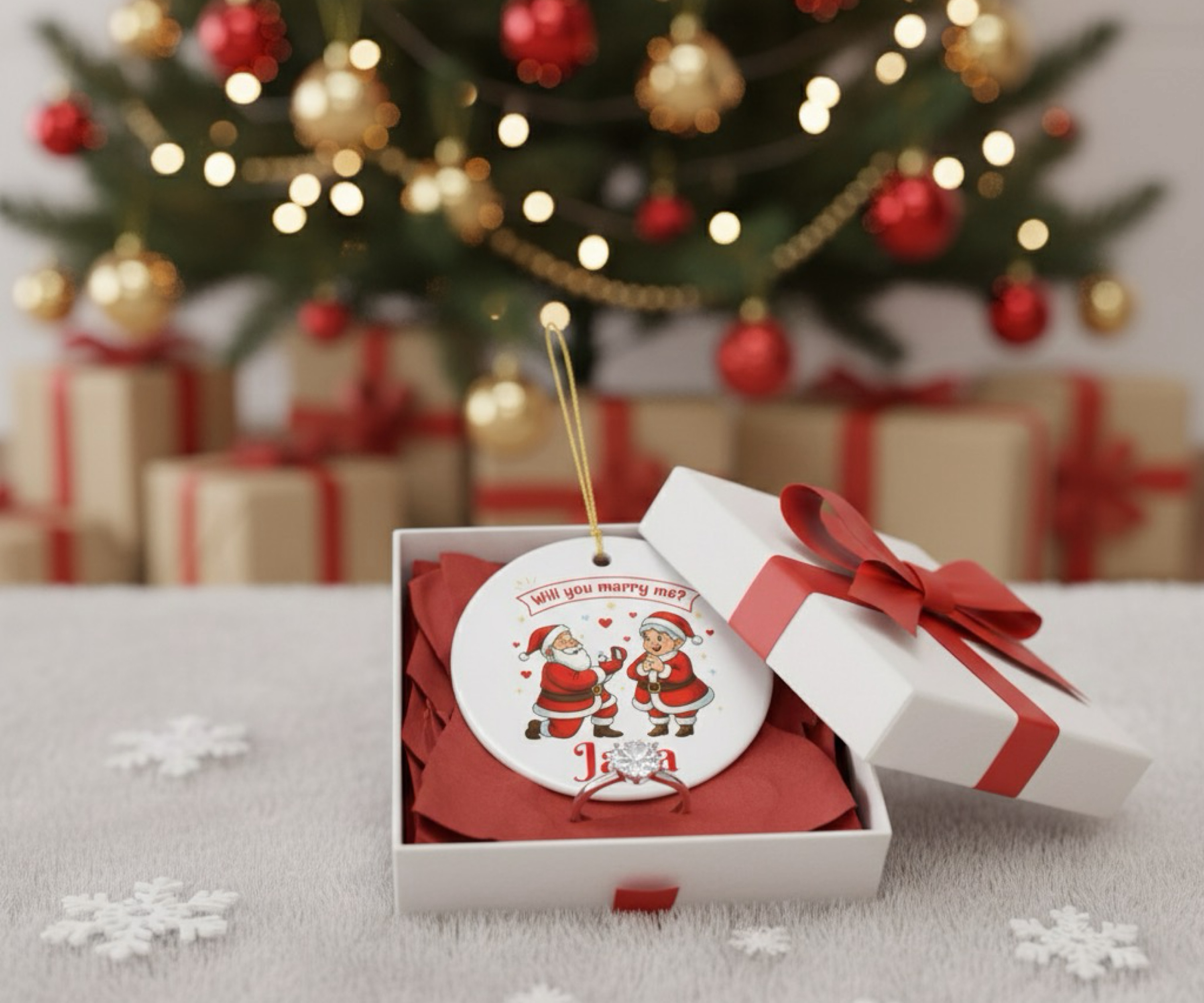 Personalized Santa Claus Proposal Ornament Will You Marry Me Christmas Ornament Engagement Ornament Idea for Couples product thumbnail image