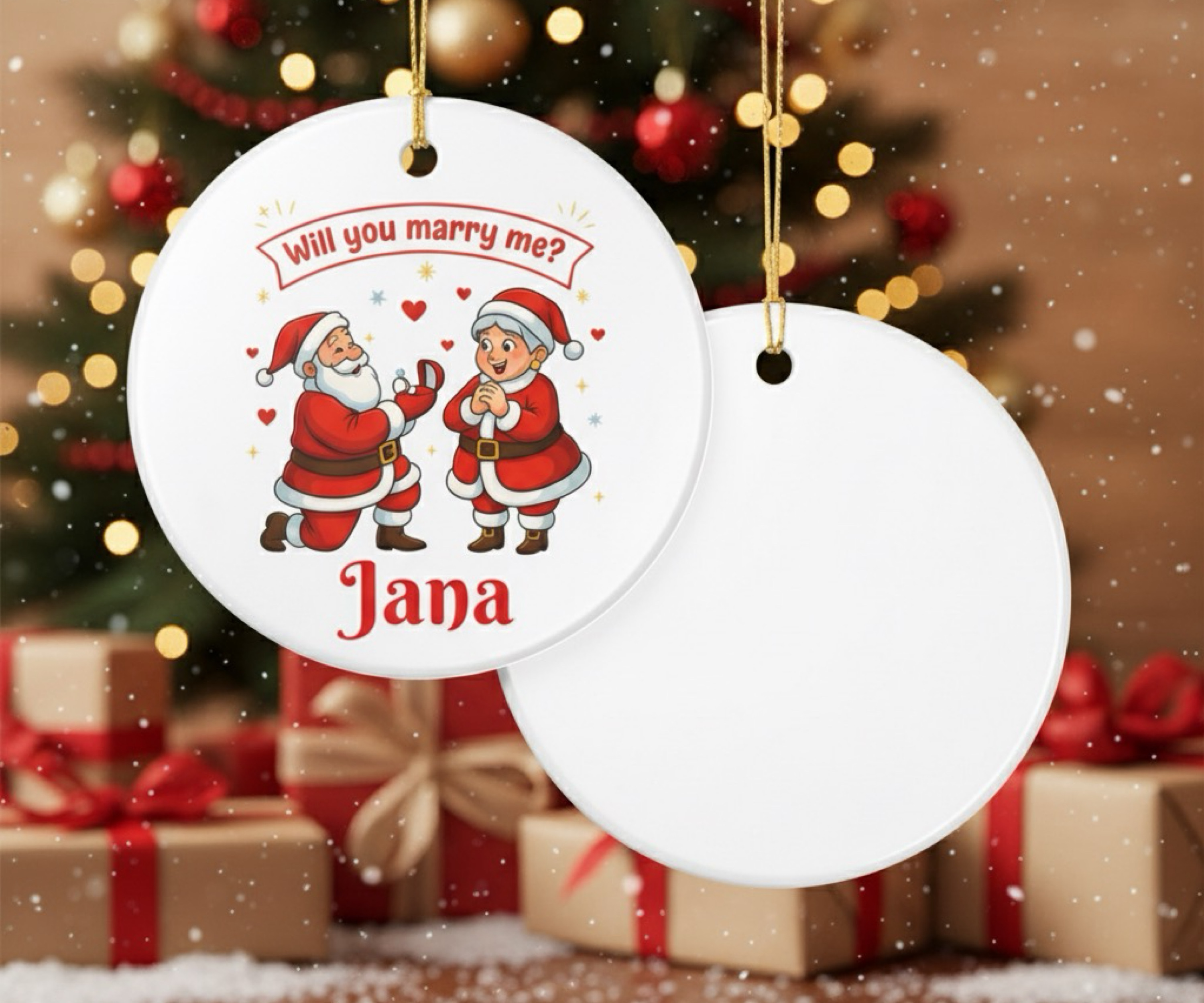 Personalized Santa Claus Proposal Ornament Will You Marry Me Christmas Ornament Engagement Ornament Idea for Couples product thumbnail image
