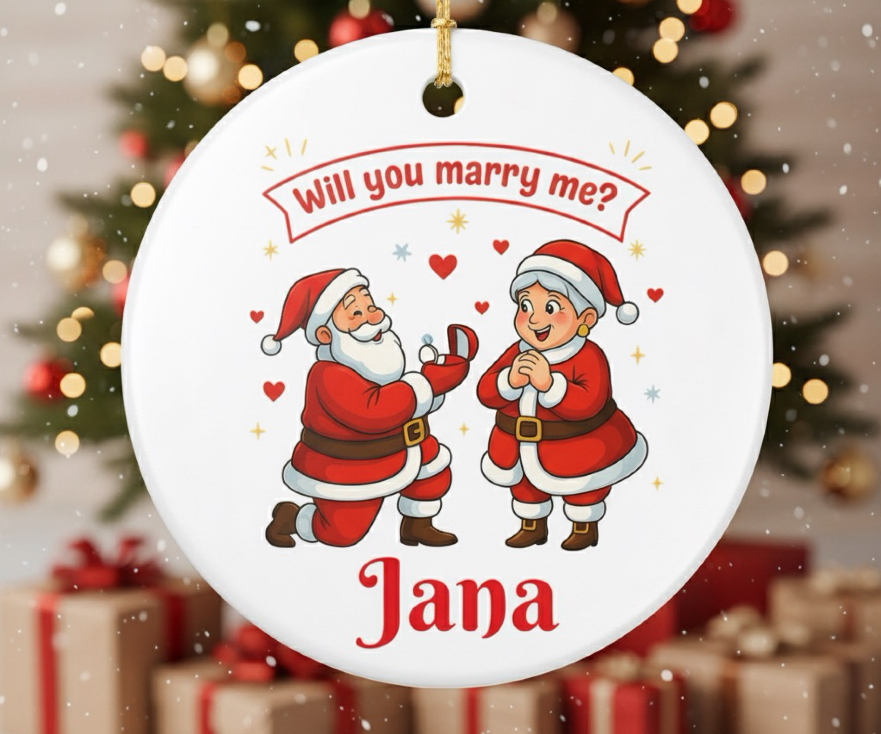 Personalized Santa Claus Proposal Ornament Will You Marry Me Christmas Ornament Engagement Ornament Idea for Couples product thumbnail image