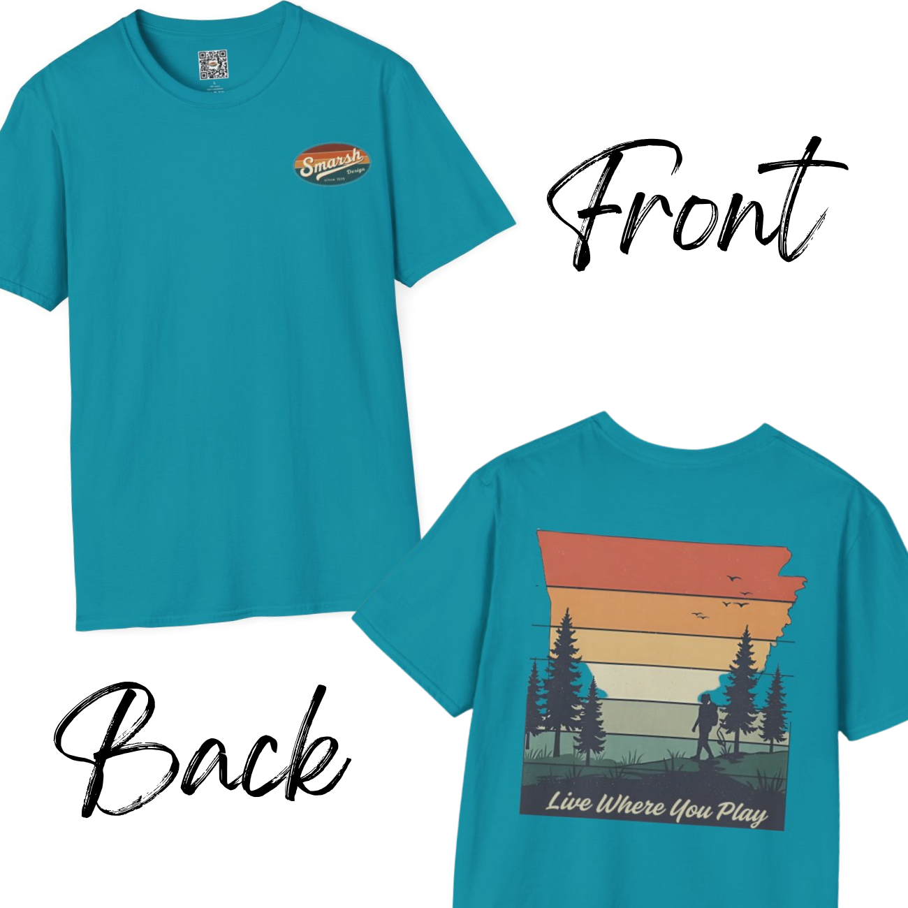 Arkansas Outdoor Hiking Live Where You Play Unisex Short Sleeve Tee Front & Back Arkansas Outdoor Hiking Live Where You Play Unisex Short Sleeve Tee Front & Back