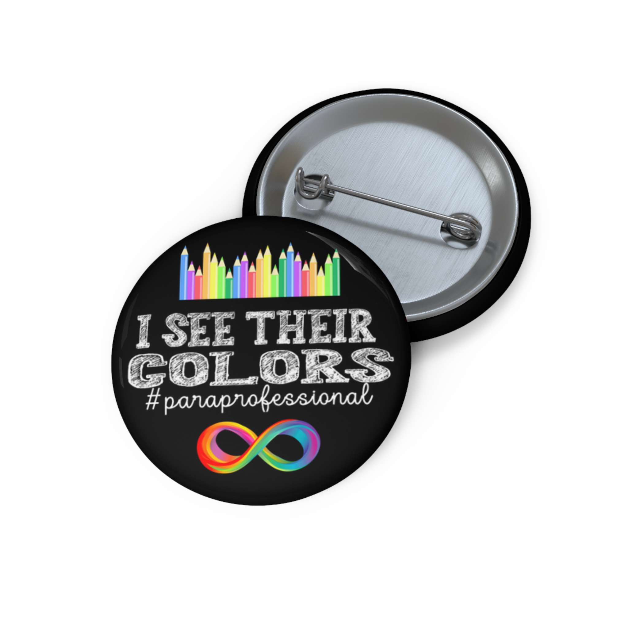 Custom Para Professional Pin Buttons, Rainbow Infinity Design, Gift for Teachers, Fun Accessories, Badge for Events, Creative Flair product thumbnail image