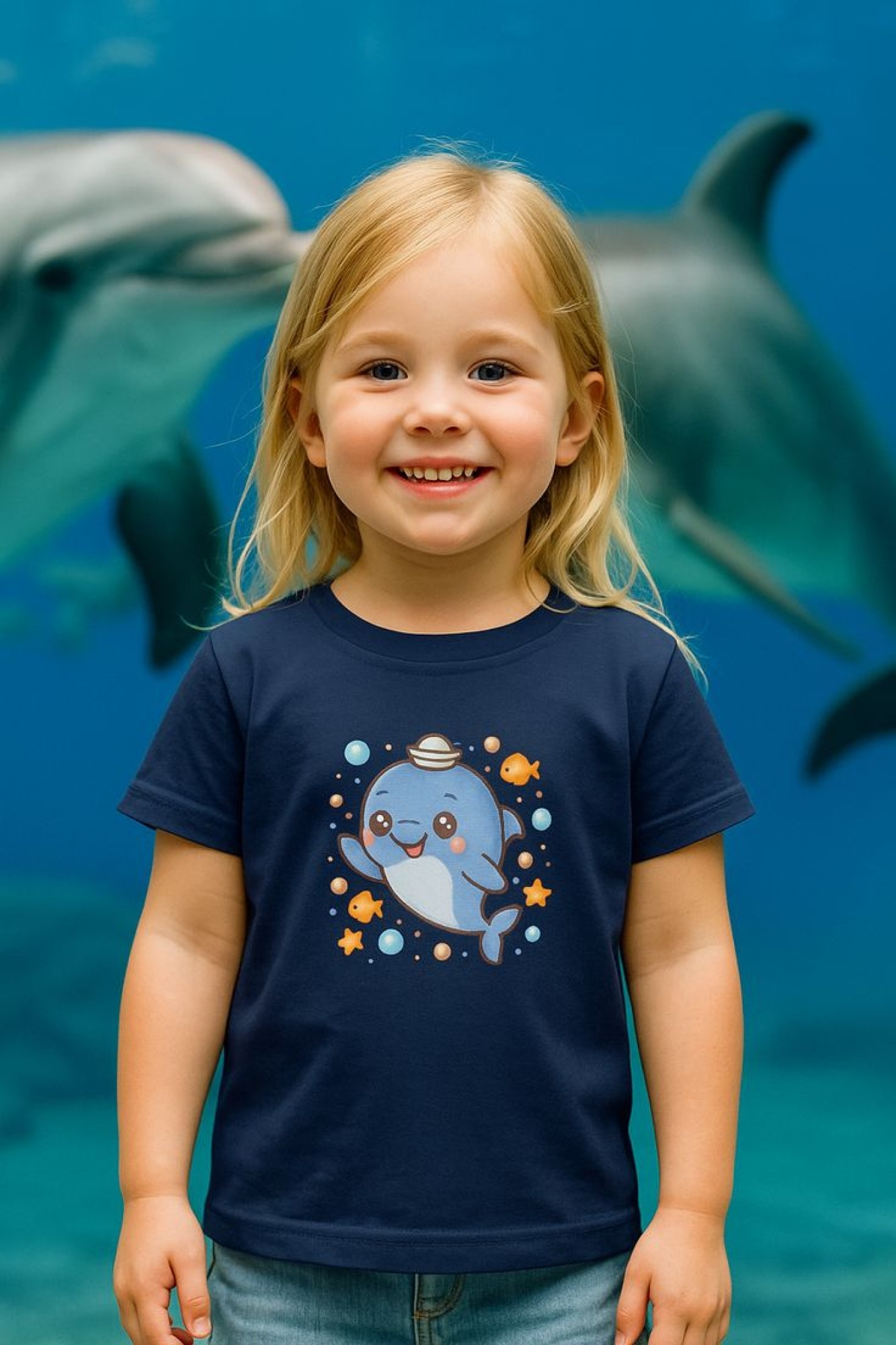 Cute Dolphin Toddler Tee, Kids Summer Shirt, product thumbnail image Cute Dolphin Toddler Tee, Kids Summer Shirt, product thumbnail image