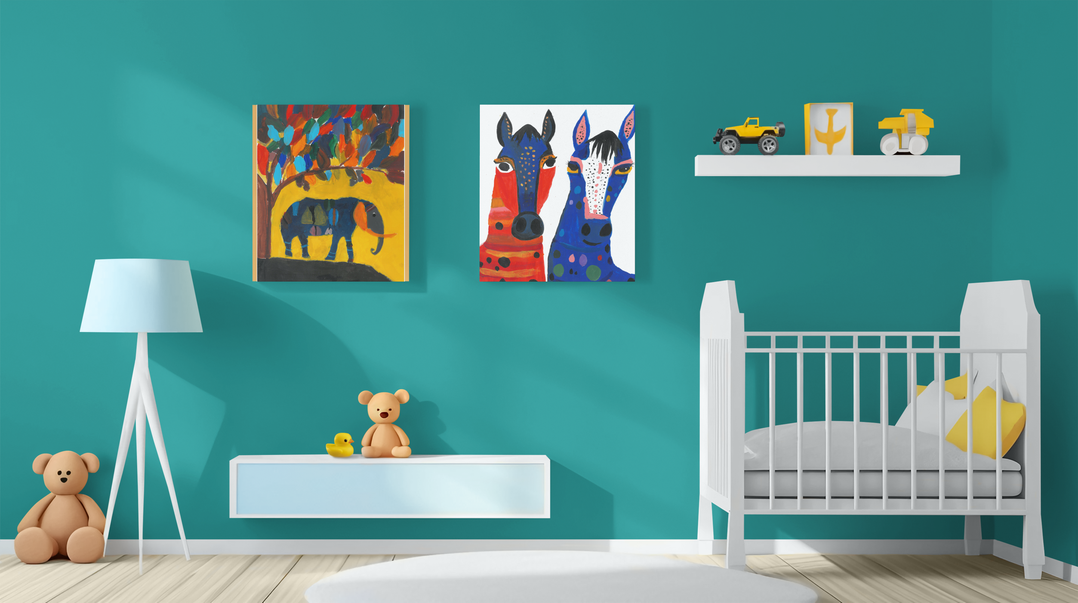 Colorful Elephant Canvas Wall Art, Kids Room Decor, Animal Artwork -  product thumbnail image