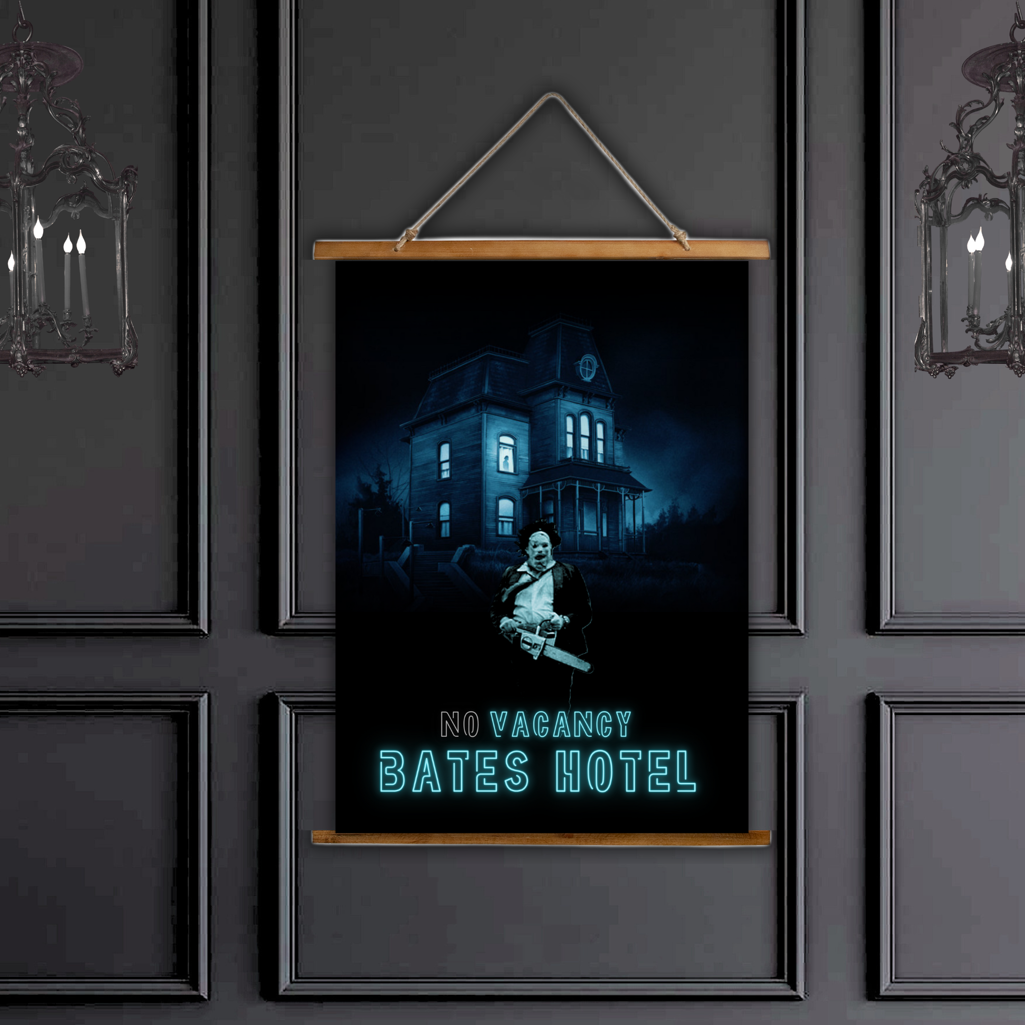 Leatherface and the Bates Motel - Wall Tapestry product thumbnail image Leatherface and the Bates Motel - Wall Tapestry product thumbnail image