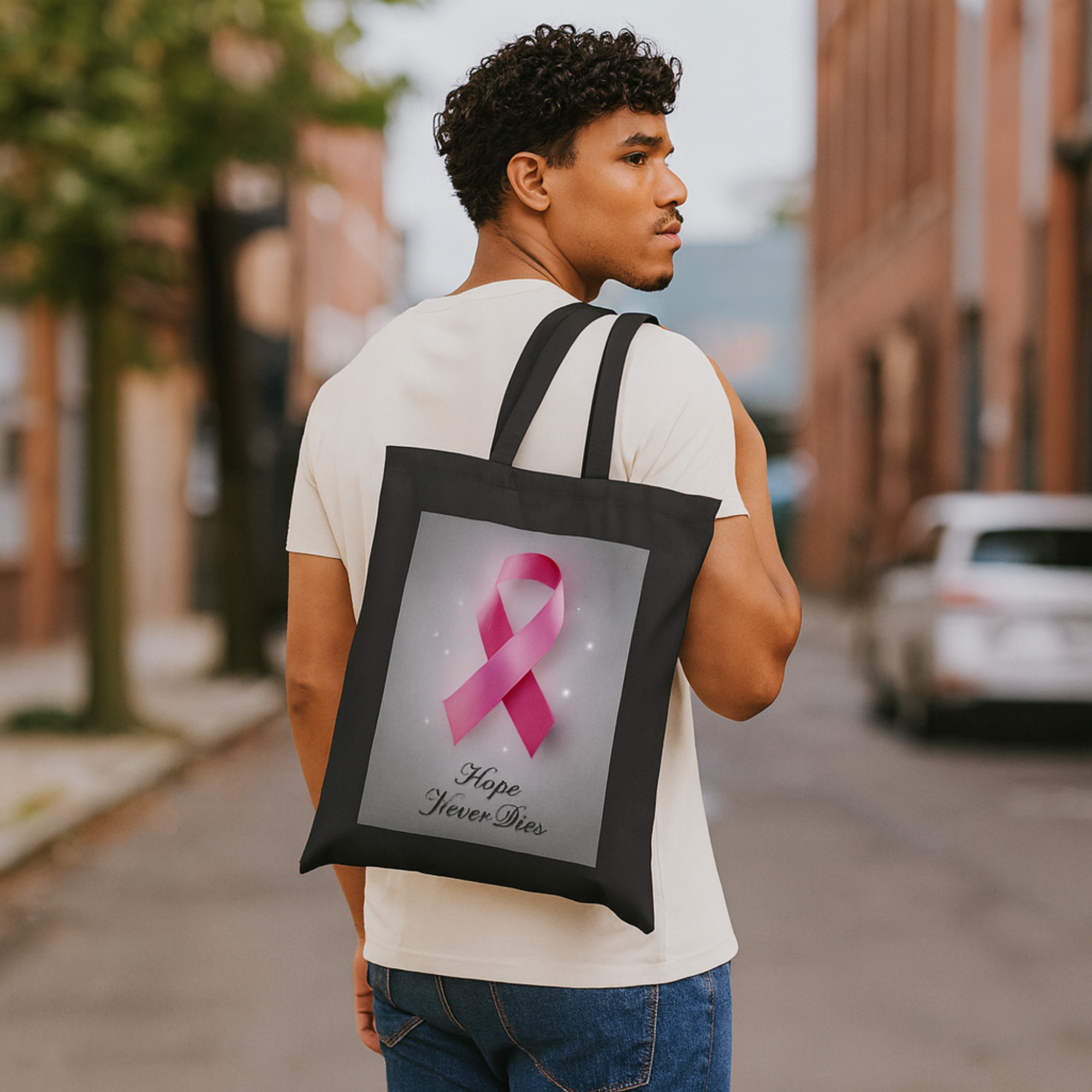 Hope Ribbon Tote Bag Breast Cancer Awareness Gift | Hope Never Dies Pink Ribbon Cotton Canvas Bag | Support Survivor Charity or Walk Tote product thumbnail image Hope Ribbon Tote Bag Breast Cancer Awareness Gift | Hope Never Dies Pink Ribbon Cotton Canvas Bag | Support Survivor Charity or Walk Tote product thumbnail image