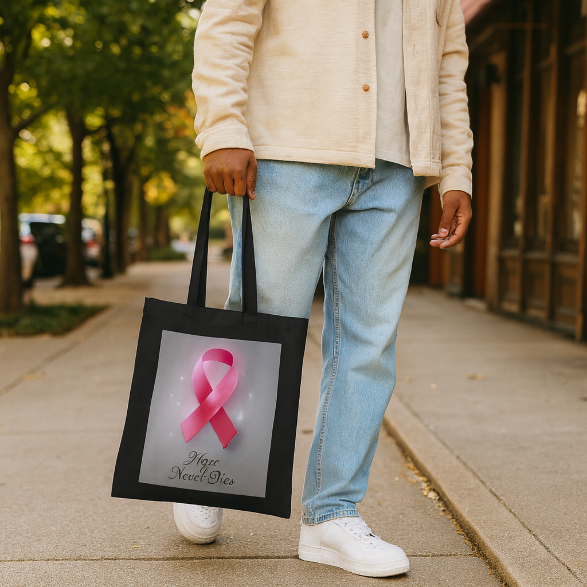 Hope Ribbon Tote Bag Breast Cancer Awareness Gift | Hope Never Dies Pink Ribbon Cotton Canvas Bag | Support Survivor Charity or Walk Tote product thumbnail image Hope Ribbon Tote Bag Breast Cancer Awareness Gift | Hope Never Dies Pink Ribbon Cotton Canvas Bag | Support Survivor Charity or Walk Tote product thumbnail image
