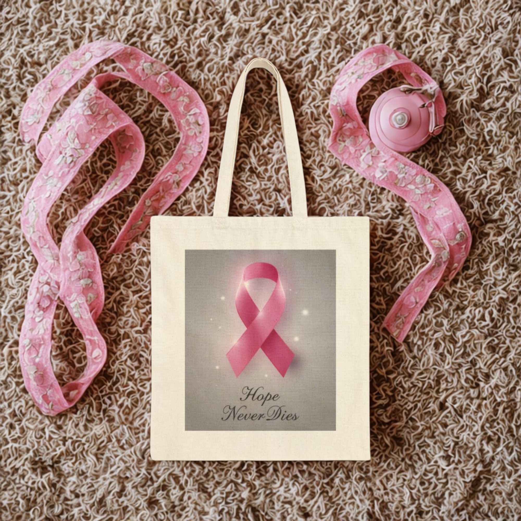 Hope Ribbon Tote Bag Breast Cancer Awareness Gift | Hope Never Dies Pink Ribbon Cotton Canvas Bag | Support Survivor Charity or Walk Tote product thumbnail image Hope Ribbon Tote Bag Breast Cancer Awareness Gift | Hope Never Dies Pink Ribbon Cotton Canvas Bag | Support Survivor Charity or Walk Tote product thumbnail image
