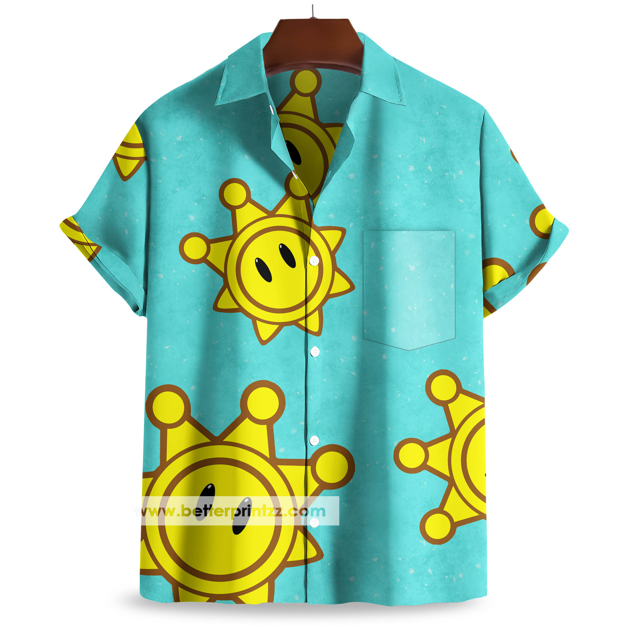 Mario Sunshine Hawaiian Shirt, Game Character Mario Cosplay Outfit, Tropical Vacation Shirt, Mario Halloween Costume