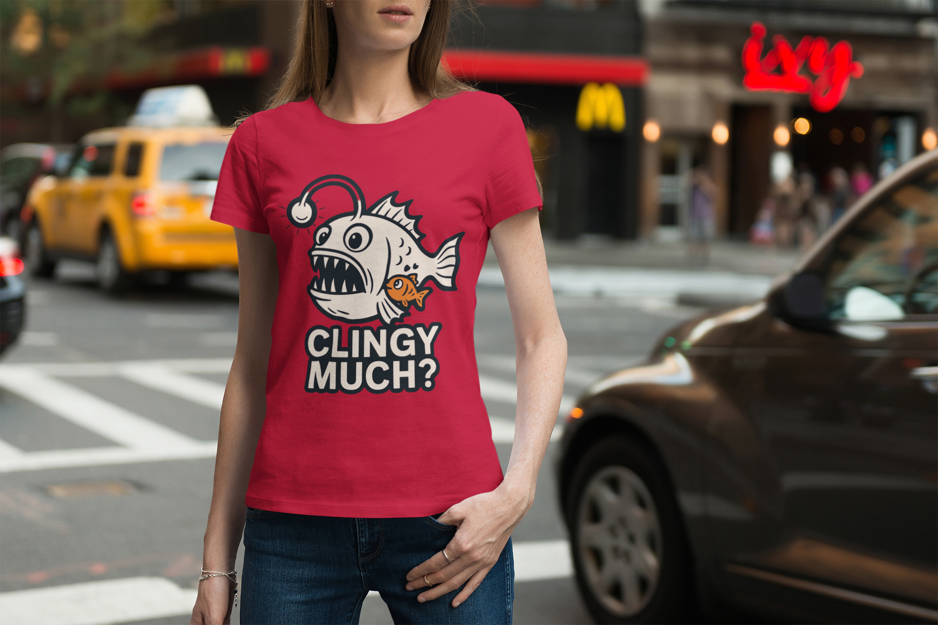 Clingy Much? Fish Graphic Unisex Softstyle T-Shirt, Funny Tee, Gift for Fish Lovers, Birthday Present, Casual Wear product thumbnail image