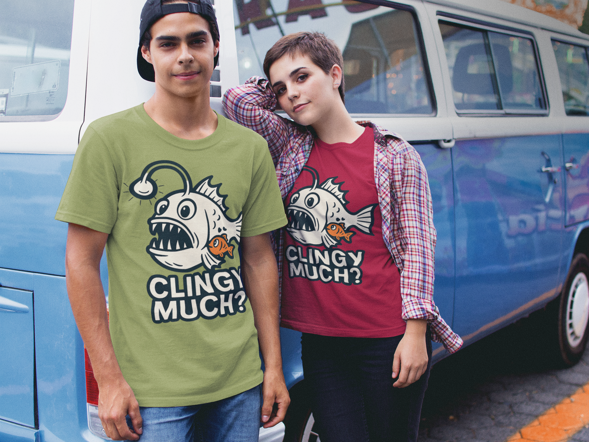 Clingy Much? Fish Graphic Unisex Softstyle T-Shirt, Funny Tee, Gift for Fish Lovers, Birthday Present, Casual Wear product thumbnail image