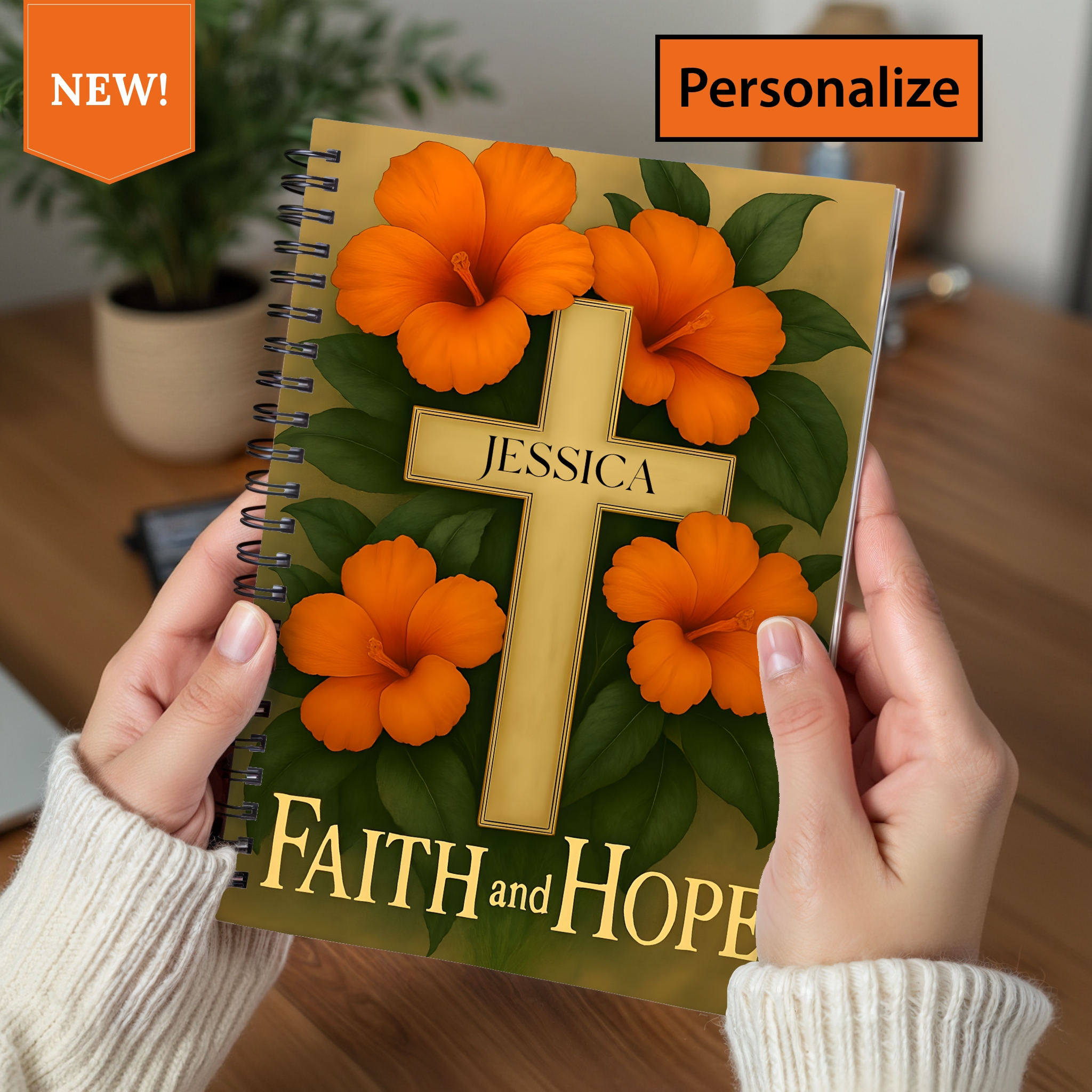 Faith and Hope Floral Personalized Spiral Notebook, Inspirational Journal, Christian Stationery, Spring Gift, Religious Planner