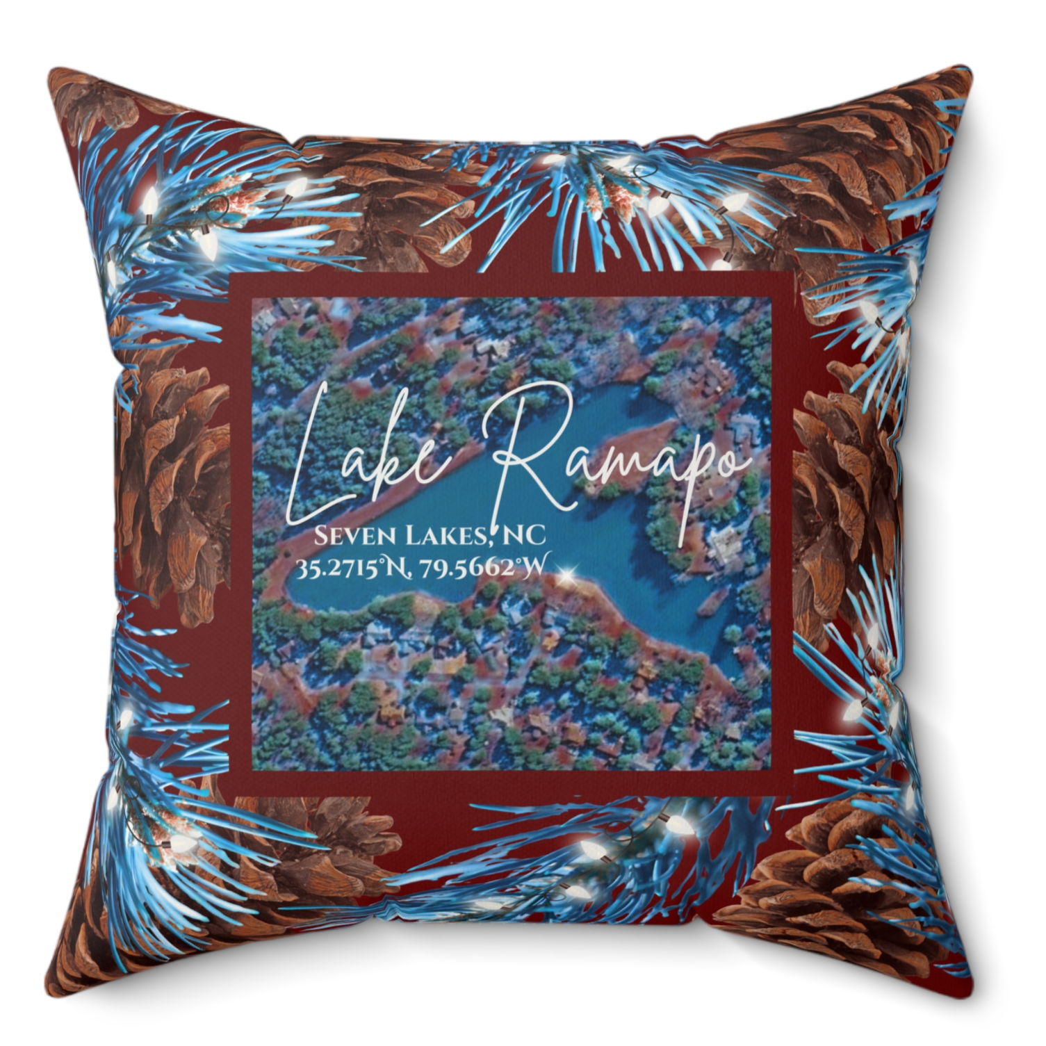 Lake Ramapo Christmas Pillow, with option to personalize GPS coordinates. Lake Ramapo Christmas Pillow, with option to personalize GPS coordinates.