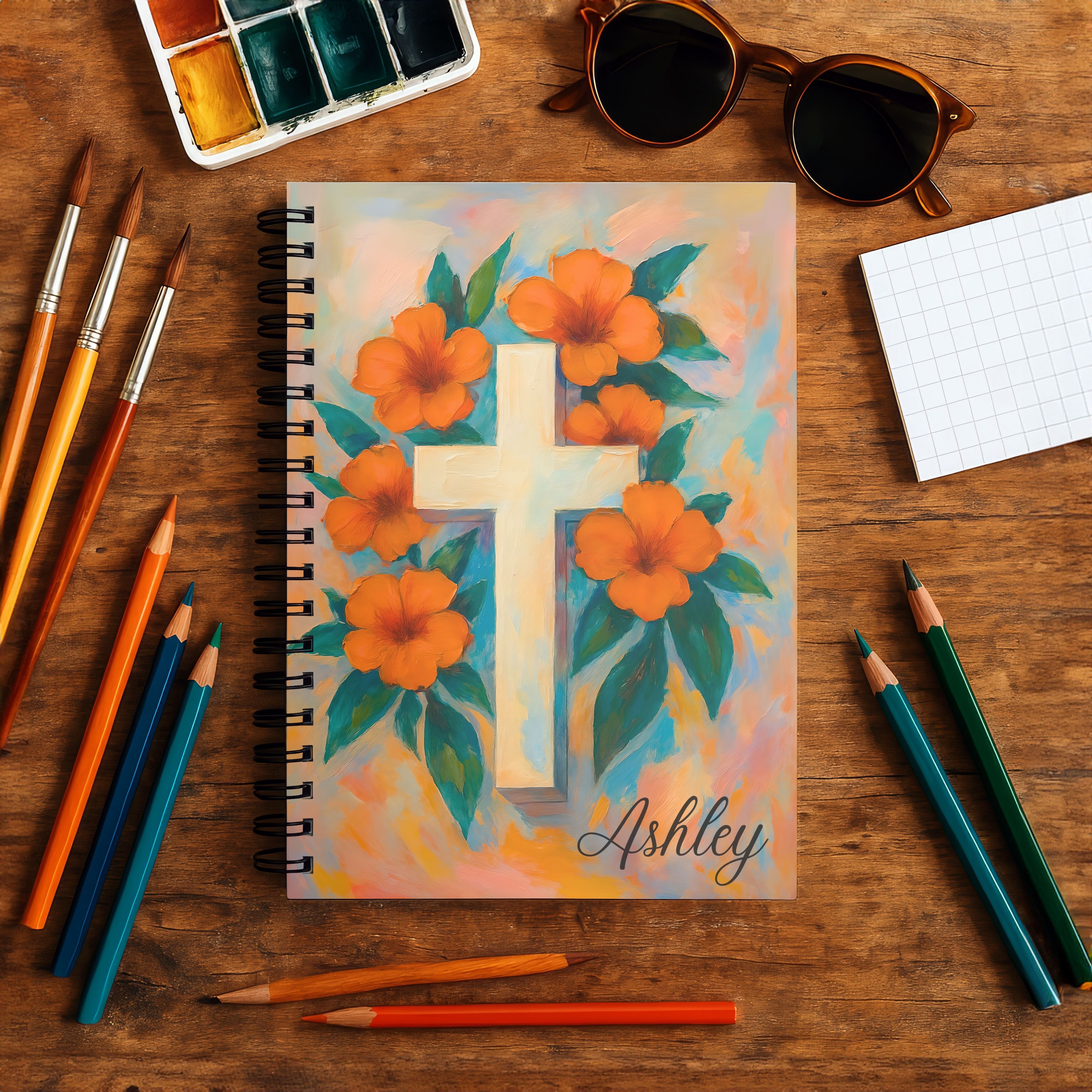 Spiral Notebook - Floral Cross Inspirational Christian Journal product thumbnail image