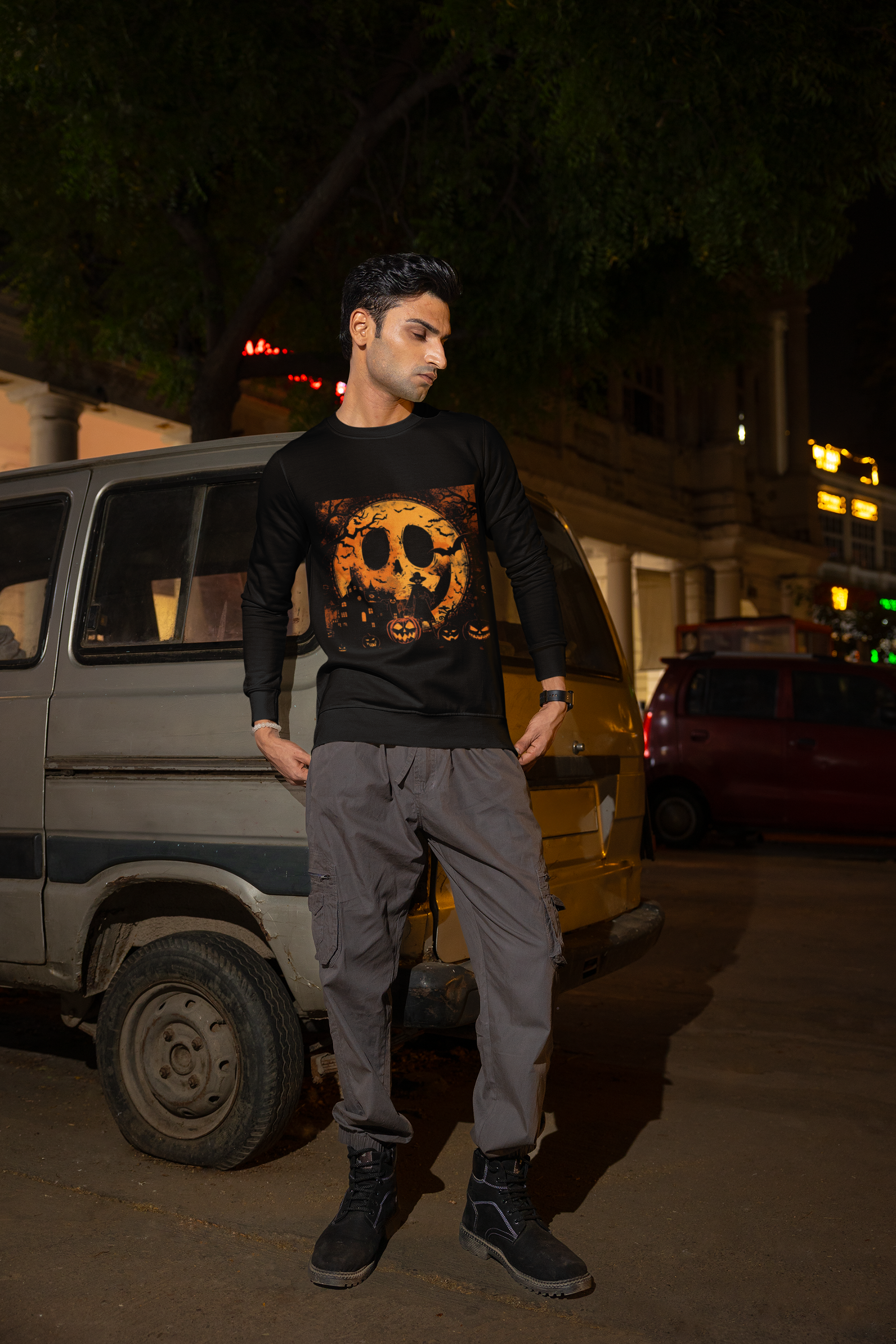 Halloween Pumpkin Moon Crewneck Sweatshirt, Cozy Fall Sweatshirt, Halloween Apparel, Spooky Sweatshirt, Unisex Halloween Clothing, [...] product thumbnail image