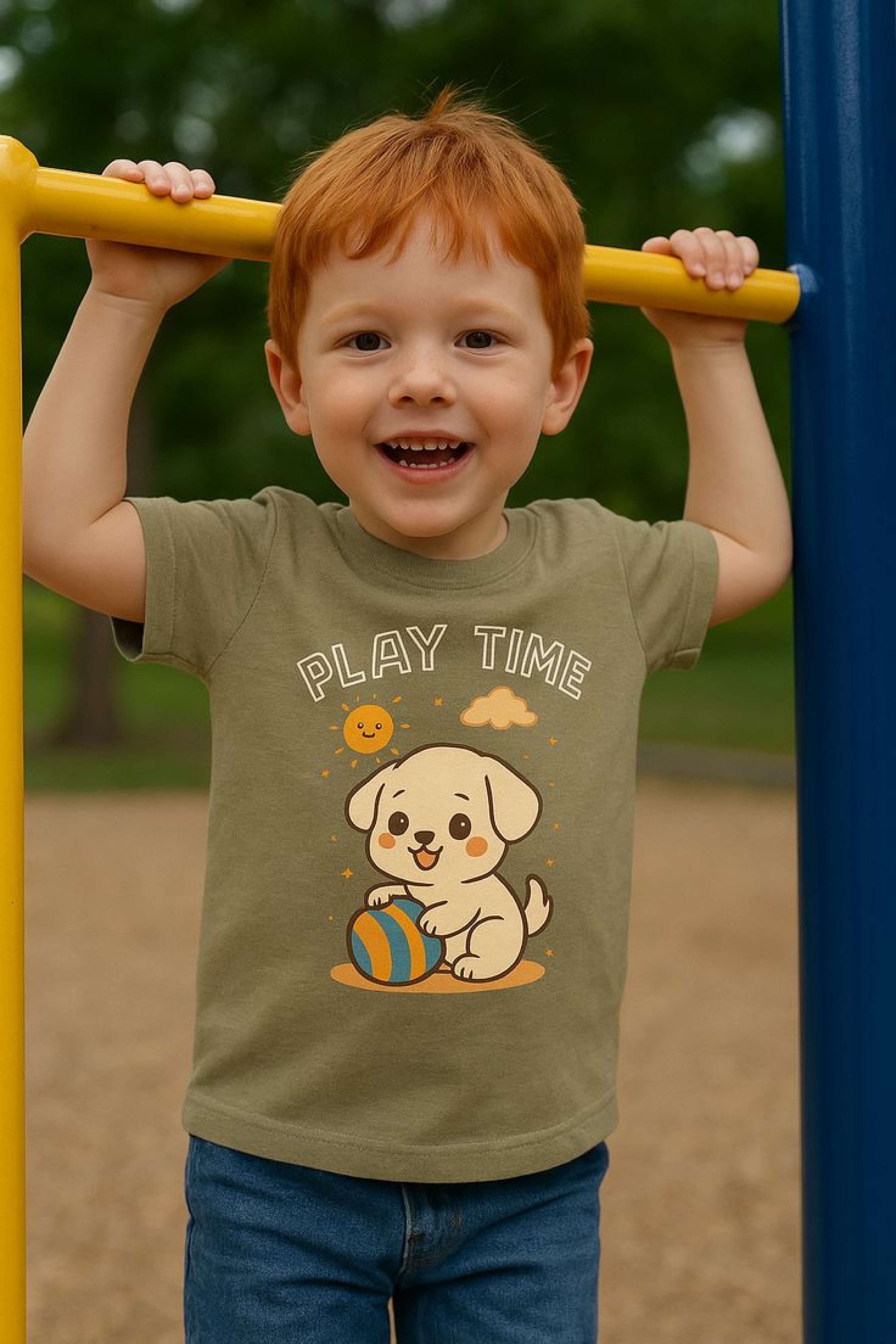 Cute Toddler Short Sleeve Tee - Play Time Dog T-Shirt