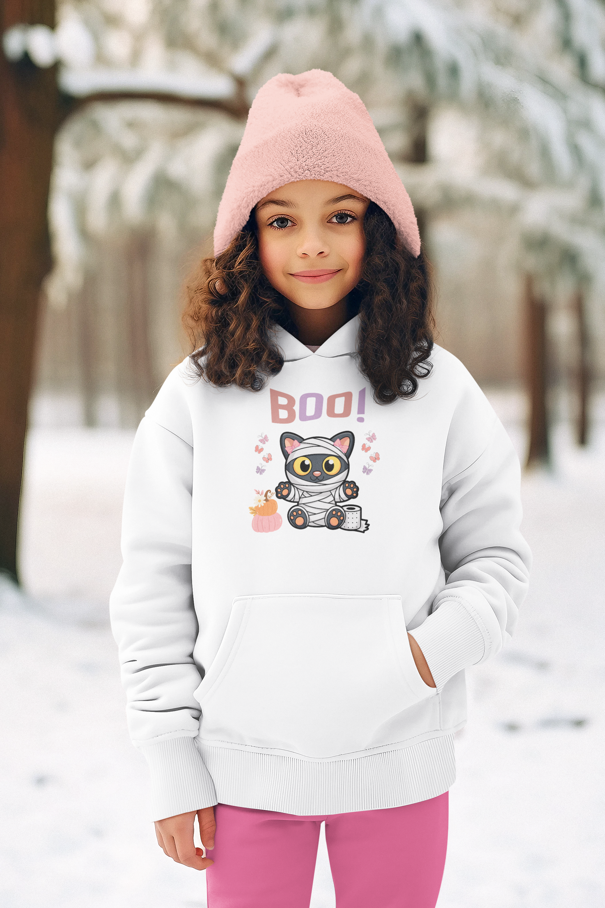Kids Halloween Hoodie – "BOO!" Mummy Cat Youth Sweatshirt – Ultra-Soft Cotton Blend Pullover – Cute Fall & Winter Hoodie product thumbnail image Kids Halloween Hoodie – "BOO!" Mummy Cat Youth Sweatshirt – Ultra-Soft Cotton Blend Pullover – Cute Fall & Winter Hoodie product thumbnail image