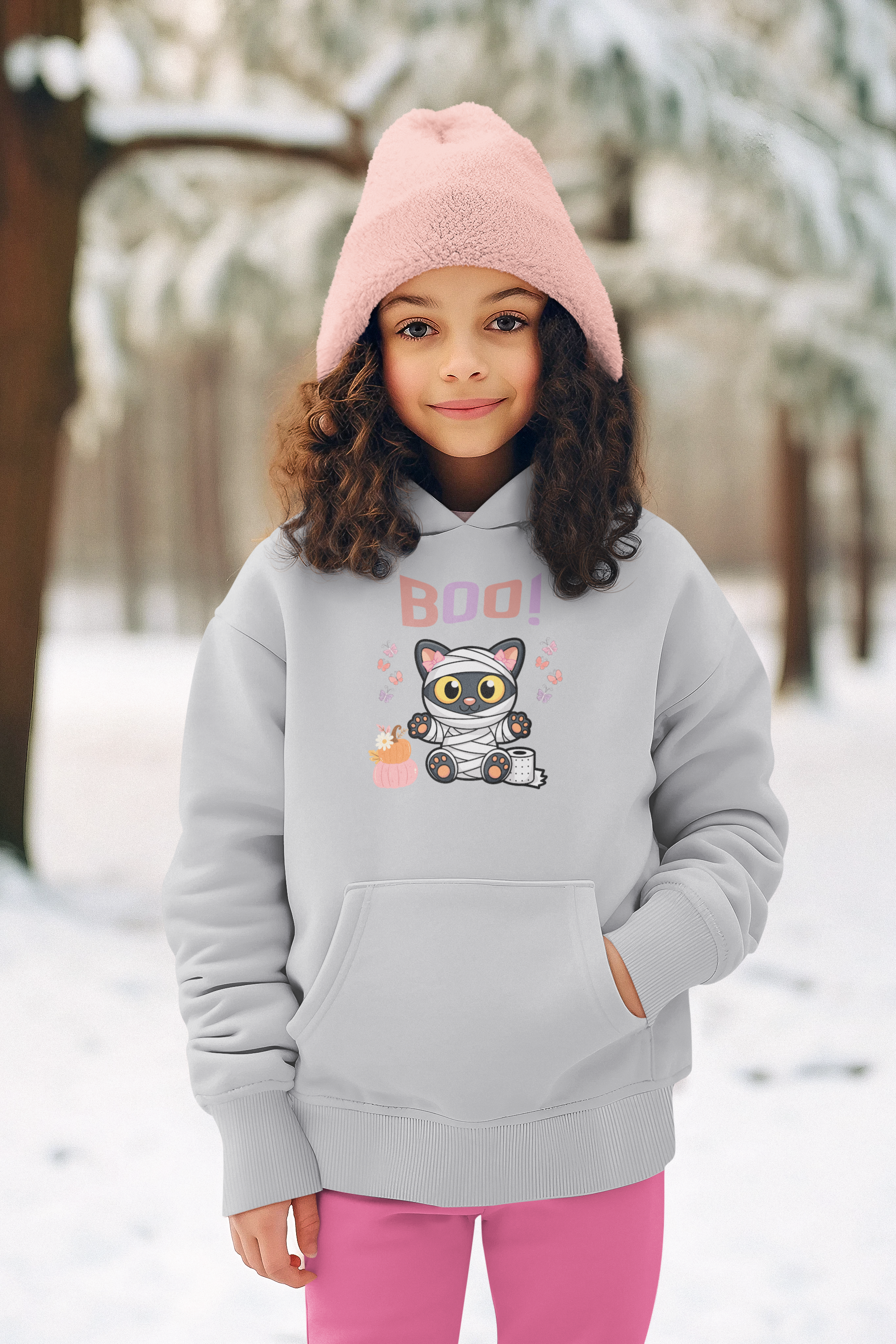 Kids Halloween Hoodie – "BOO!" Mummy Cat Youth Sweatshirt – Ultra-Soft Cotton Blend Pullover – Cute Fall & Winter Hoodie product thumbnail image Kids Halloween Hoodie – "BOO!" Mummy Cat Youth Sweatshirt – Ultra-Soft Cotton Blend Pullover – Cute Fall & Winter Hoodie product thumbnail image