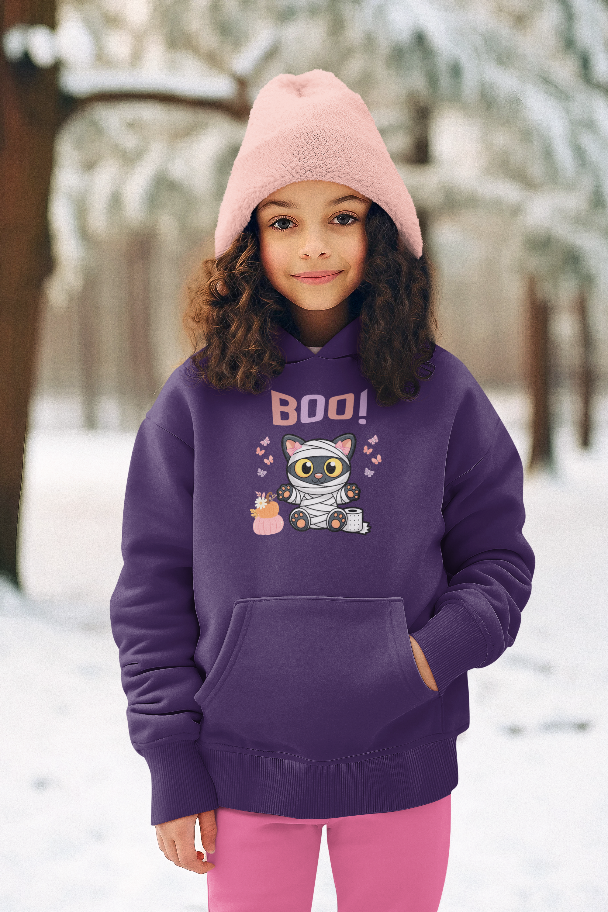 Kids Halloween Hoodie – "BOO!" Mummy Cat Youth Sweatshirt – Ultra-Soft Cotton Blend Pullover – Cute Fall & Winter Hoodie product thumbnail image Kids Halloween Hoodie – "BOO!" Mummy Cat Youth Sweatshirt – Ultra-Soft Cotton Blend Pullover – Cute Fall & Winter Hoodie product thumbnail image