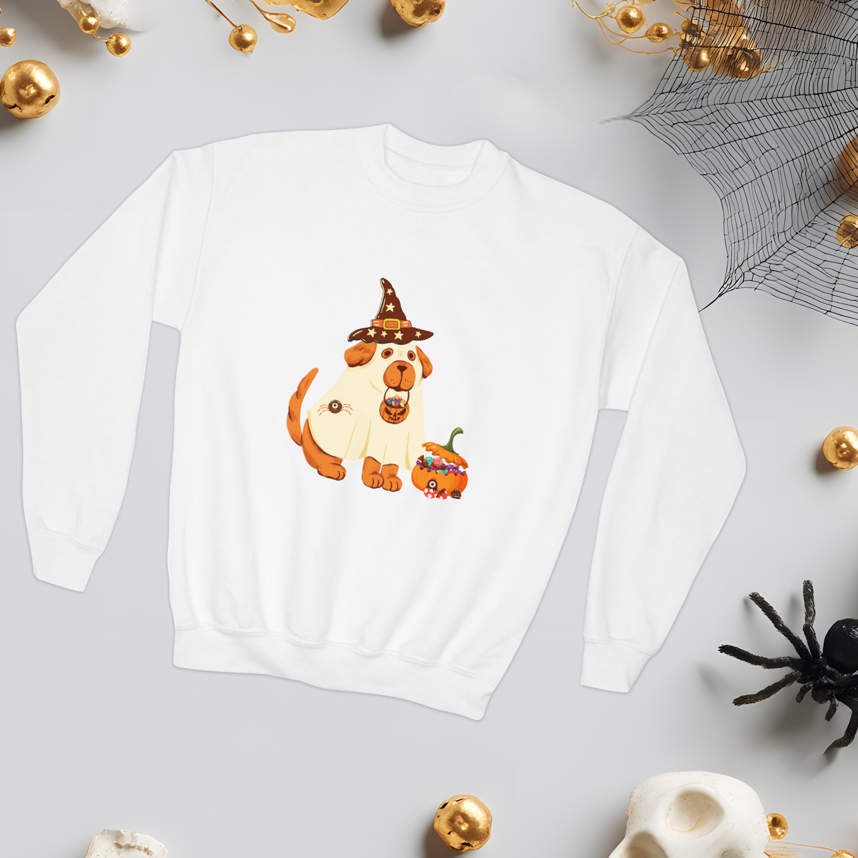 Adorable Halloween Dog Youth Crewneck Sweatshirt - Perfect for Fall, Trick or Treats, Pet Lovers, Cozy Celebrations product thumbnail image Adorable Halloween Dog Youth Crewneck Sweatshirt - Perfect for Fall, Trick or Treats, Pet Lovers, Cozy Celebrations product thumbnail image